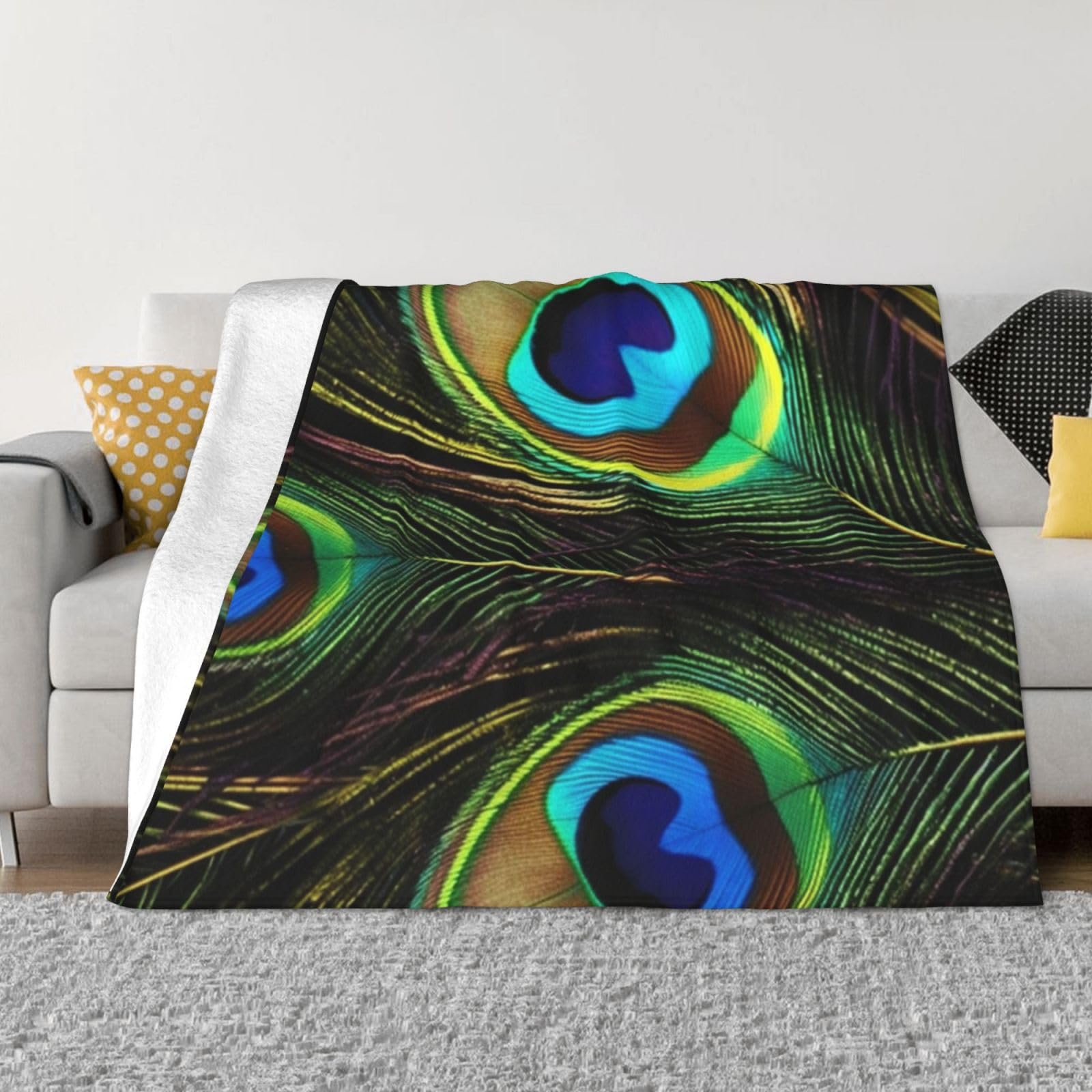 Couverture de canapé cocooning motif paon pour soirées d'hiver