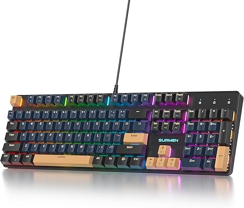 surmen Teclado cremoso de tamaño completo con teclado numérico, 104 teclas RGB con cable teclado mecánico para juegos retroiluminado con teclas PBT,