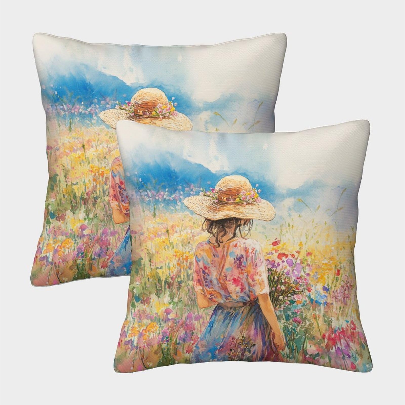 QFVANSIYO Countryside Girl 3D Printed Pillowcase Microfiber Bedroom Decor Rural Lady Pillow Cover Home Bedding 50x50cm