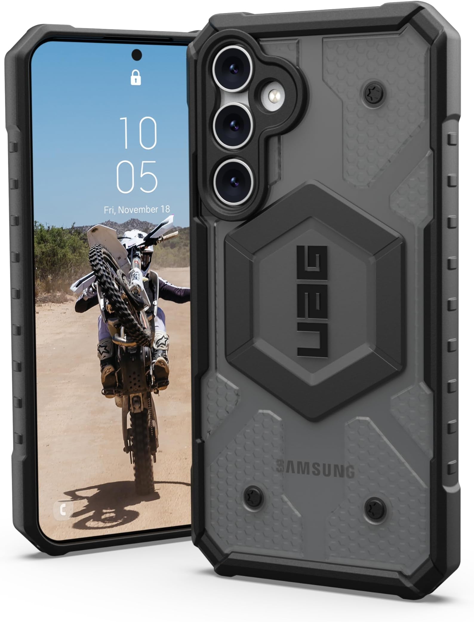 UAG Designed for Samsung Galaxy S23 FE Case Pathfinder Clear Ash, Translucent Rugged Military Drop-Proof Impact Resistant Non-Slip Protective Cover
