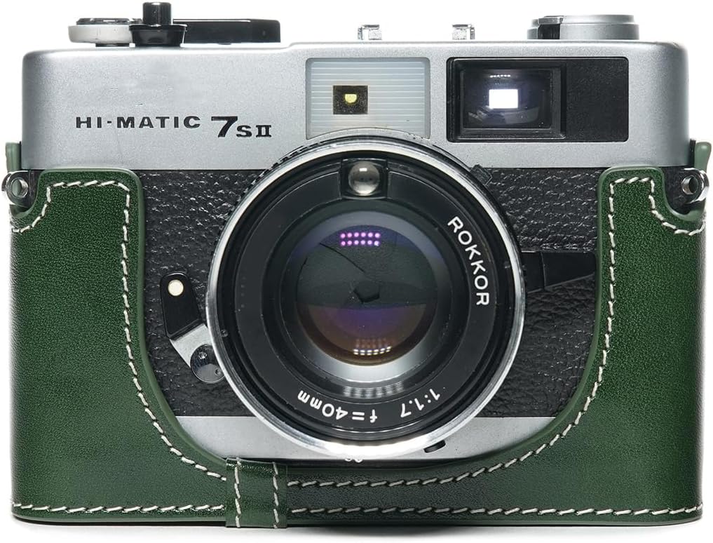 Handmade Genuine Leather Half Camera Case for Minolta Hi-Matic 7Sii (Green)