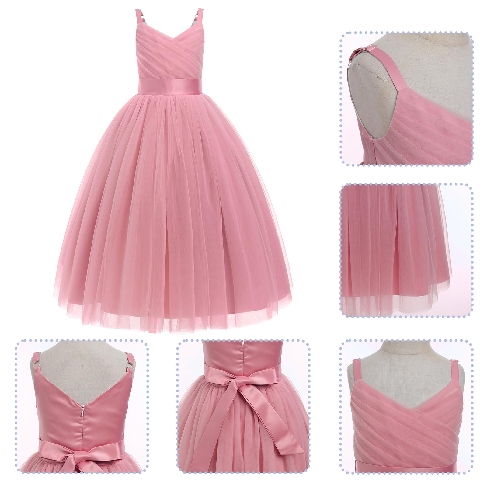 IWEMEK Vestito da bambina con tutù con scollo all'americana, per matrimoni, concorsi di matrimonio, damigella d'onore, ballo di fine anno, festa di compleanno, danza, prima comunione, abito da ballo