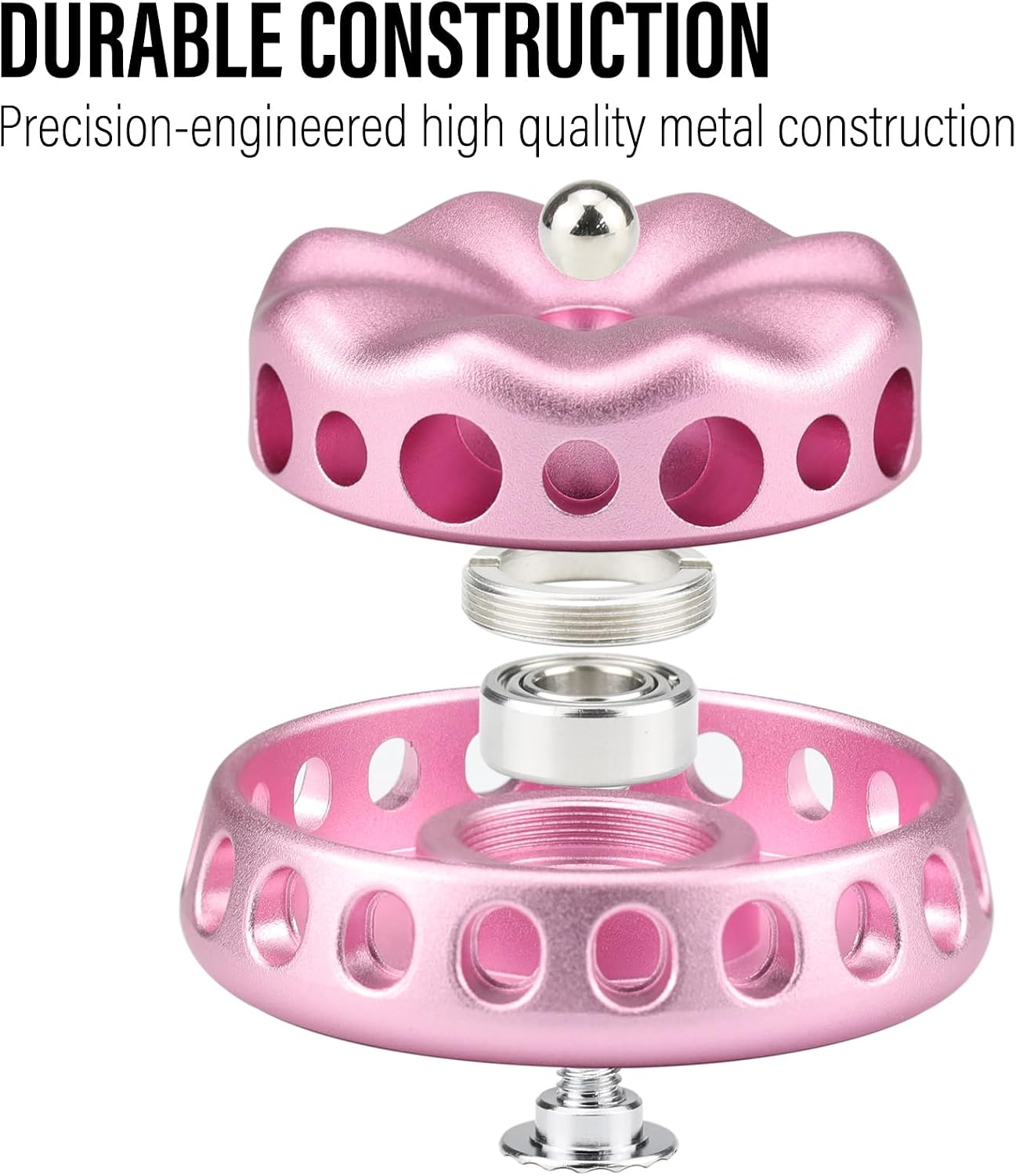 FREELOVE Flower Design Metal Fidget Spinners for Adults, Premium Silent Bearing, DIY Expand to Wind Chime Coin, Desktop Spinning Top, Ratchet Slider Toy (Aluminum Alloy, Pink)