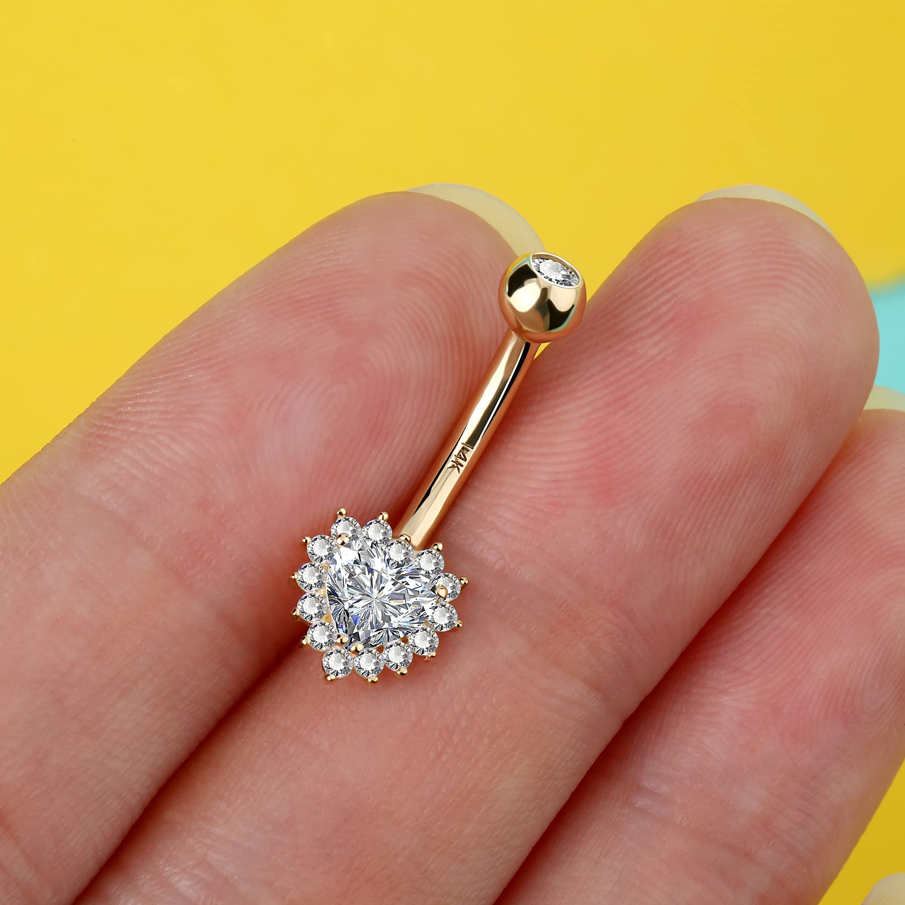 Melighting 16G Anillo en el ombligo, Oro amarillo de 14 quilates Piercings Vientre, Navel Bars, Belly Piercing Bar, Piercings en el Ombligo