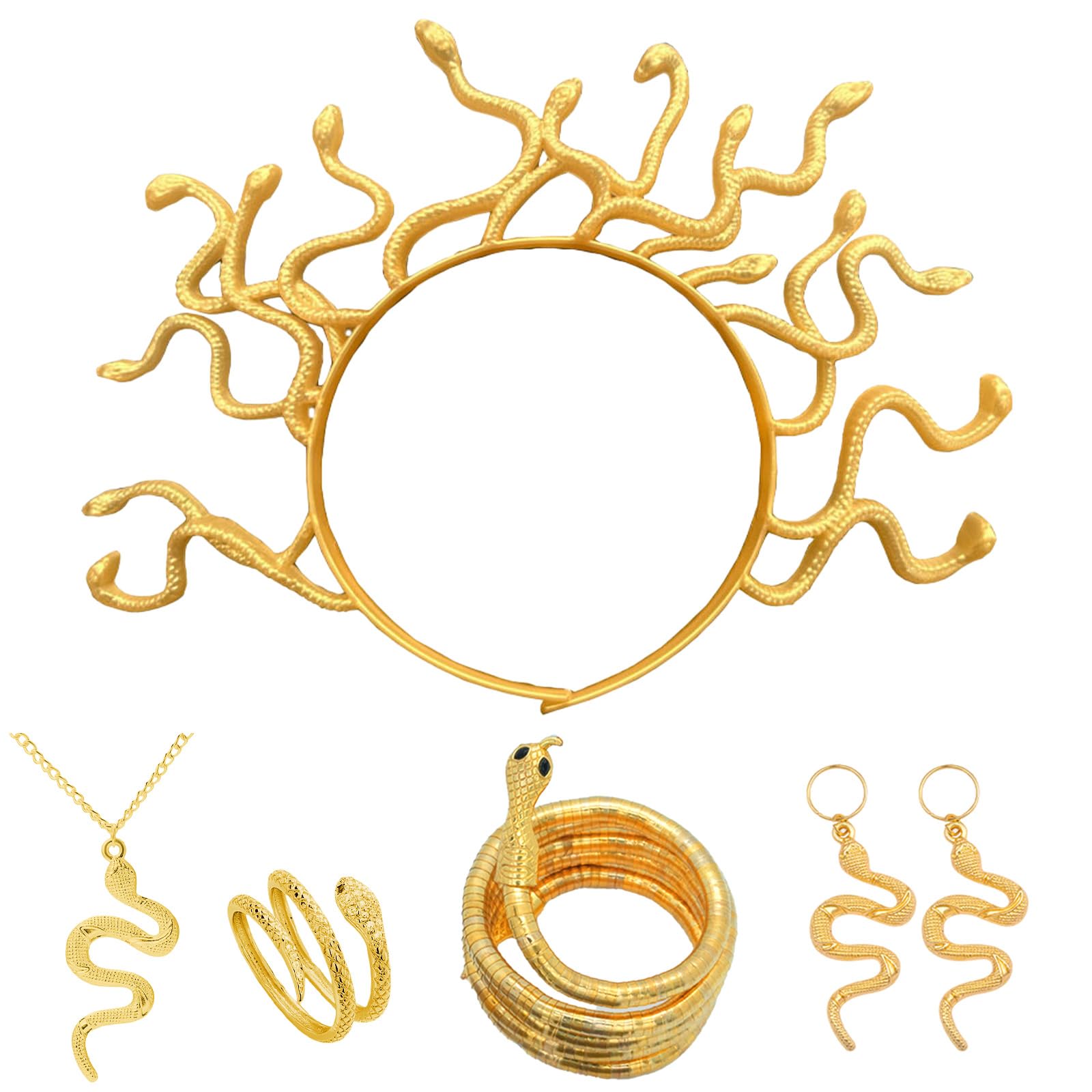 GWAWG 5PCS Medusa Snake Costume for Women - Headband, Snake Necklace, Bracelet, Ring & Earrings, for Halloween Carnival Cosplay Party Performance