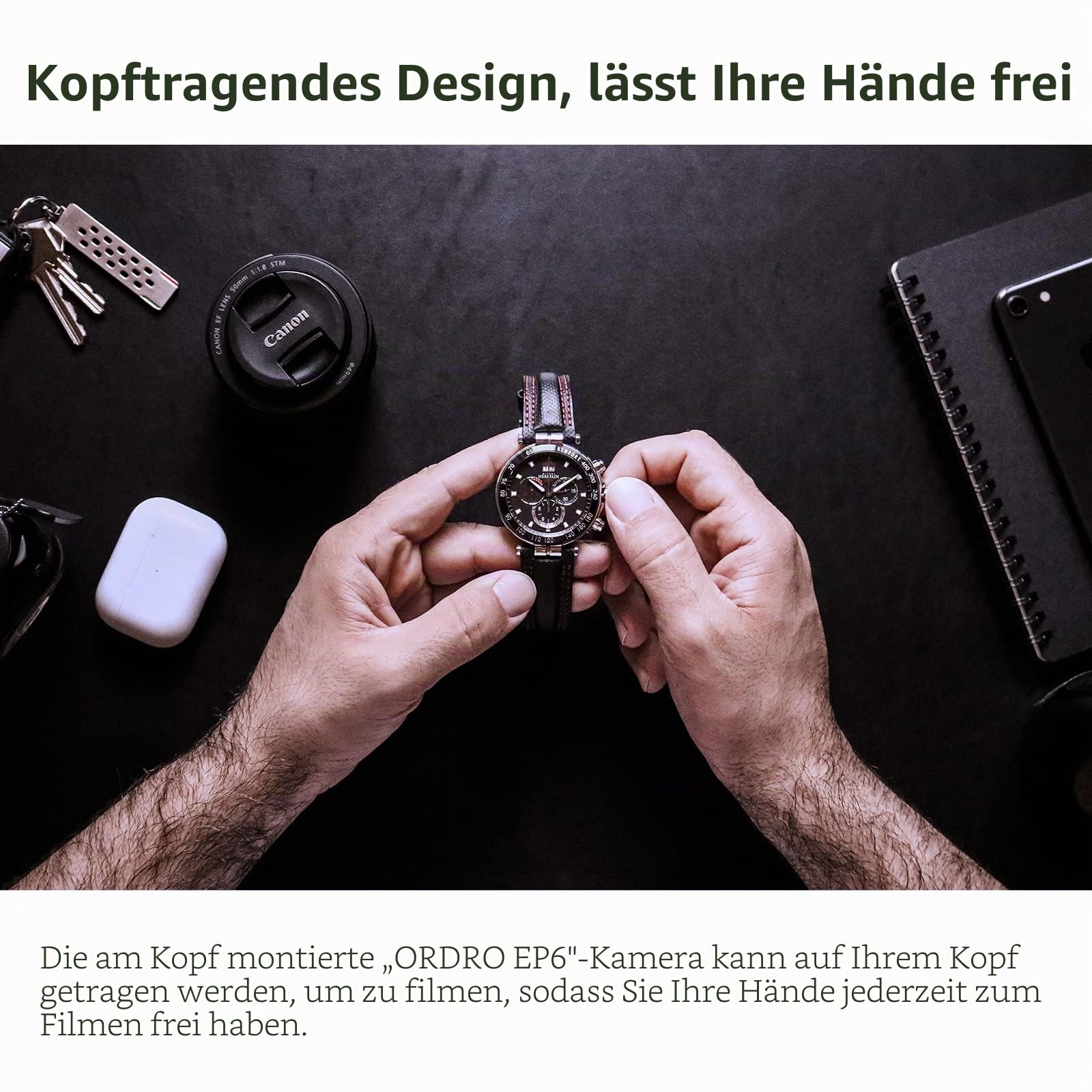 ORDRO EP6 Plus 4K Kopfmontierte Kamera Freihändiger Leichter tragbarer Mini-Camcorder