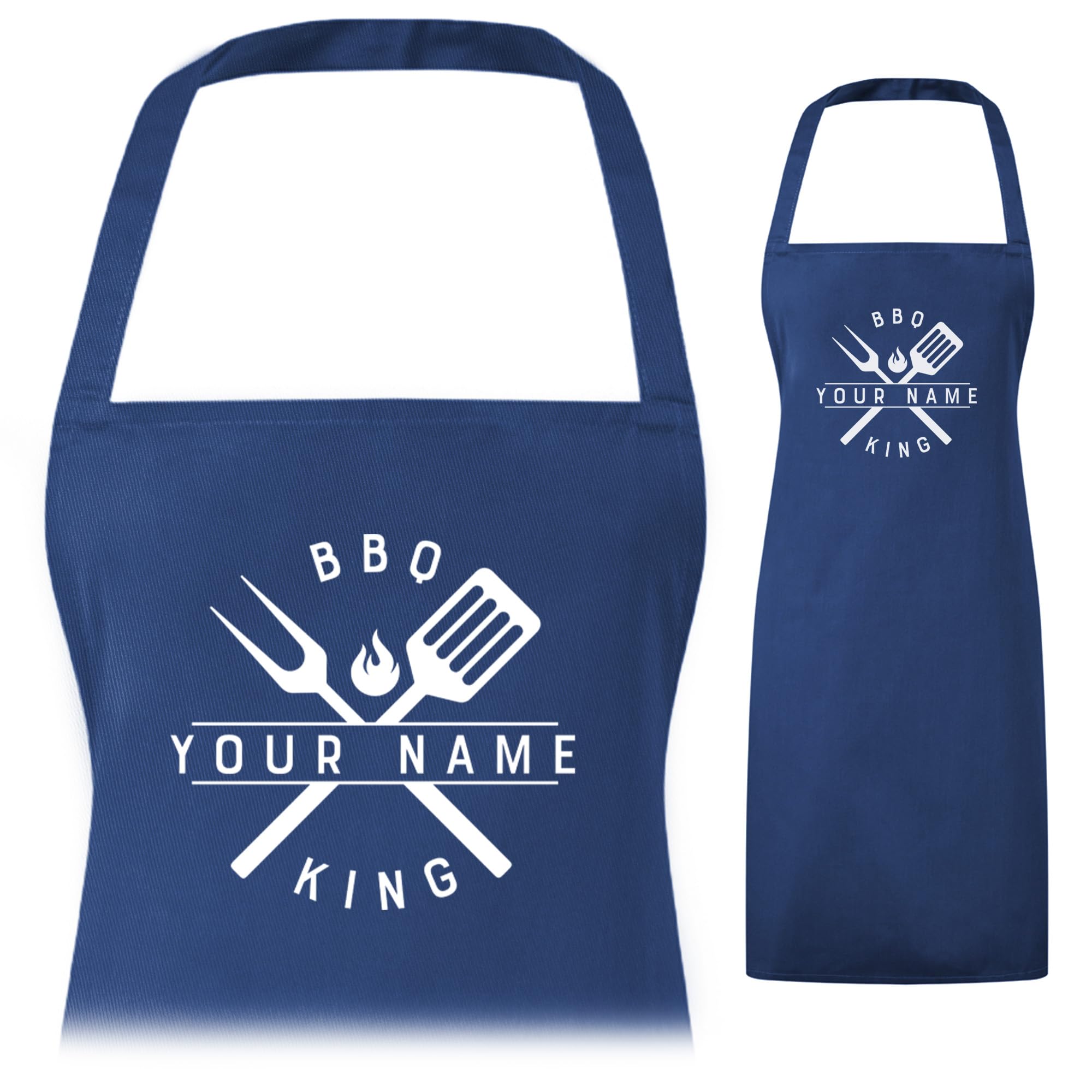 A1 Graphics Ltd Men's Blue Personalised Bbq Apron For Wo - Custom “King/Queen Of The Bbq” – Barbecue Cooking Name - Apron For Grilling & Summer Bbqs (Blue)
