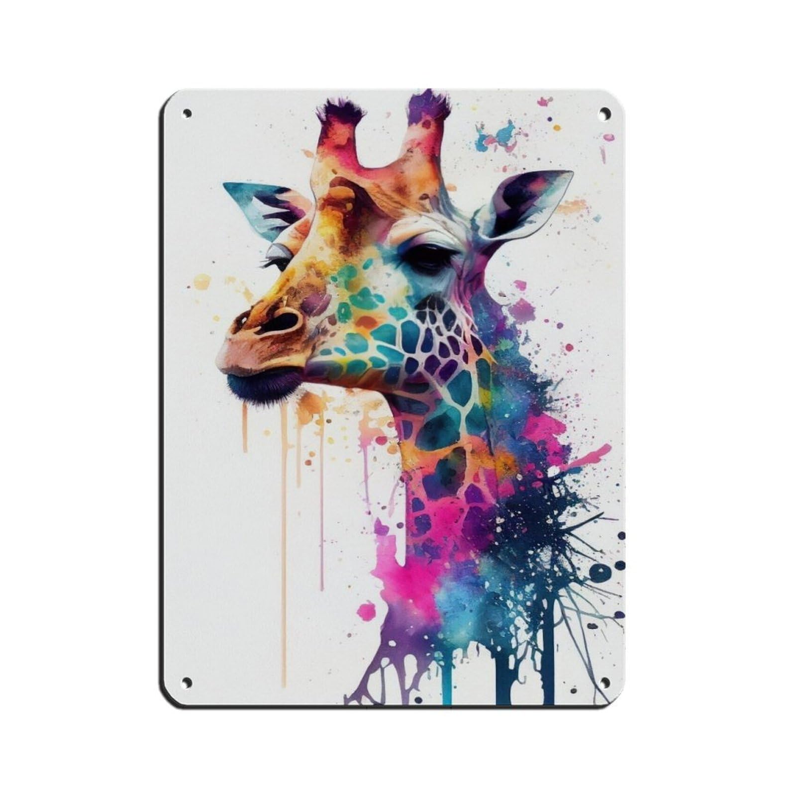 Lxwnze 30L X 40W Cm Watercolour Giraffe Portrait Poster Tin Sign Vintage Metal Pub Club Cafe Bar Home Wall Art Decoration Poster Retro 12X16inch(30X40cm)