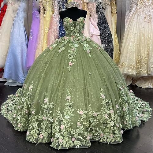 Miniatura 3 de XYAYE Women's Sweetheart Quinceanera Dresses Ball Gowns 3D Flower Lace Prom Dress Strapless Tulle Sweet 15 16 Dress XY071