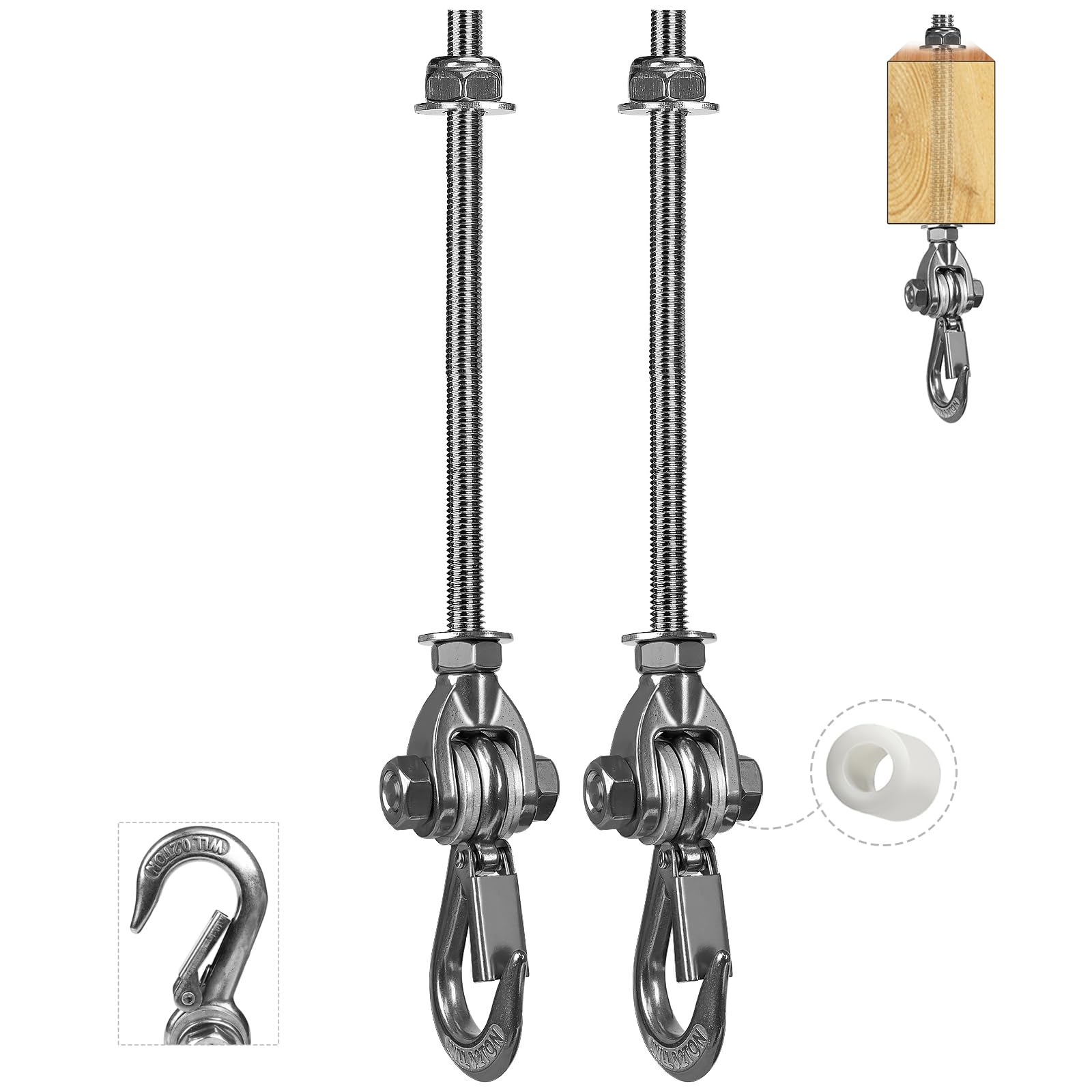 Dakzhou 2 Pcs Heavy Duty Swing Hangers, 180° Rotatable Swing Hook, 453 kg Capacity Ceiling Mount Ceiling Hook for Wooden Beams and Concrete Ceiling for Hanging Chair, Hammock, Punch Bag