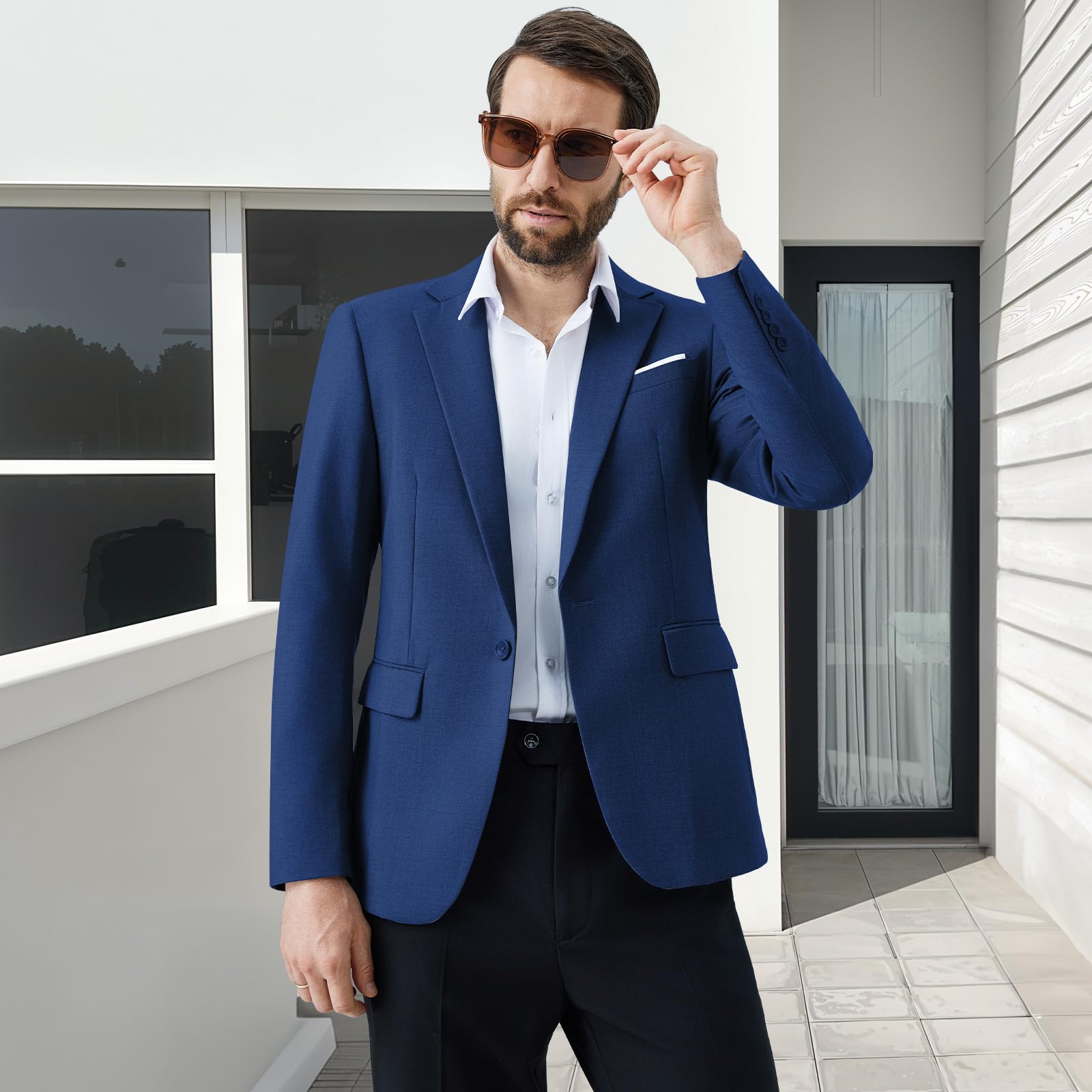 Blazer para Hombre Slim Fit 1 Botón Chaqueta de Traje de Hombre Negocio Boda Blazers Business