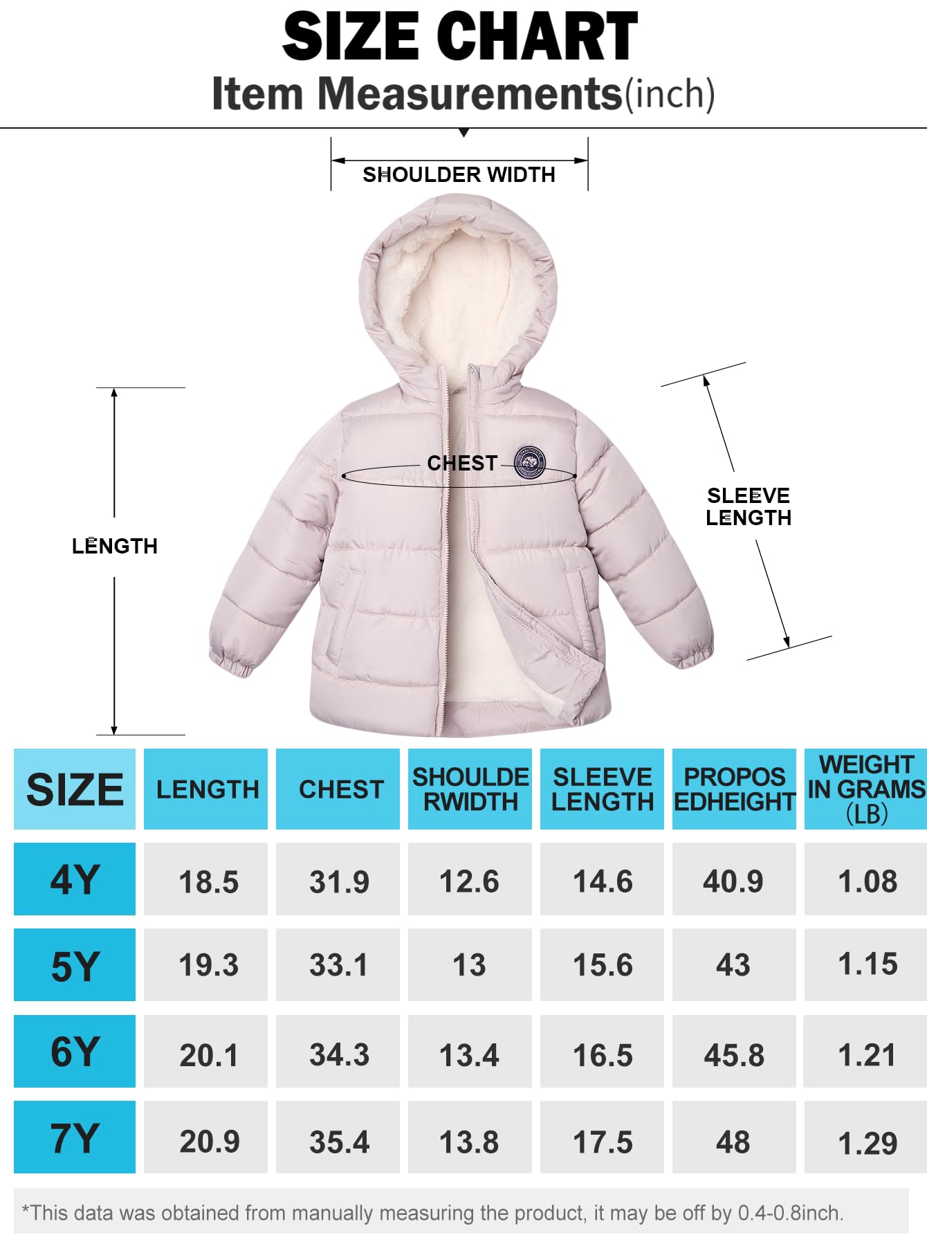 maoo garden Doudoune Hiver Fille 100-128cm - Manteau léger imperméable à doublure polaire