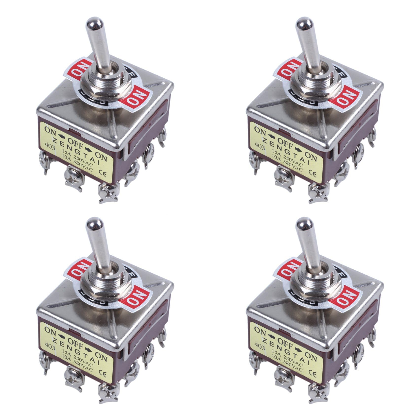Jnchdghwa Brick Red 4X Ac 380V 10A On/Off/On 3 Positions 12 Pin Latching Toggle Switch 4Pdt