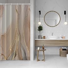 Baocicoo Brown Gold Marble Shower Curtain Set Golden Cracked Lines Modern Shower Curtains for Bathroom Living Room Decor Polyester Durable Waterproof Curtain for Bathroom with Hooks 36x72 Inches
