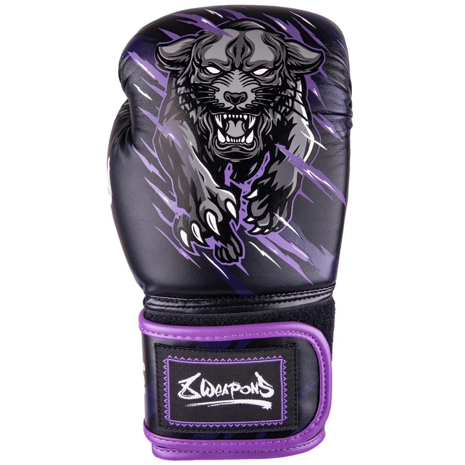 8 WEAPONS Boxhandschuhe Kinder, Beastial Panther, Schwarz-Lila, Kinder Boxhandschuhe, Kunstleder, Perfekte Dämpfung für optimalen Schutz, Handschuhe für Muay Thai, K1, Boxen, MMA und Kickboxen