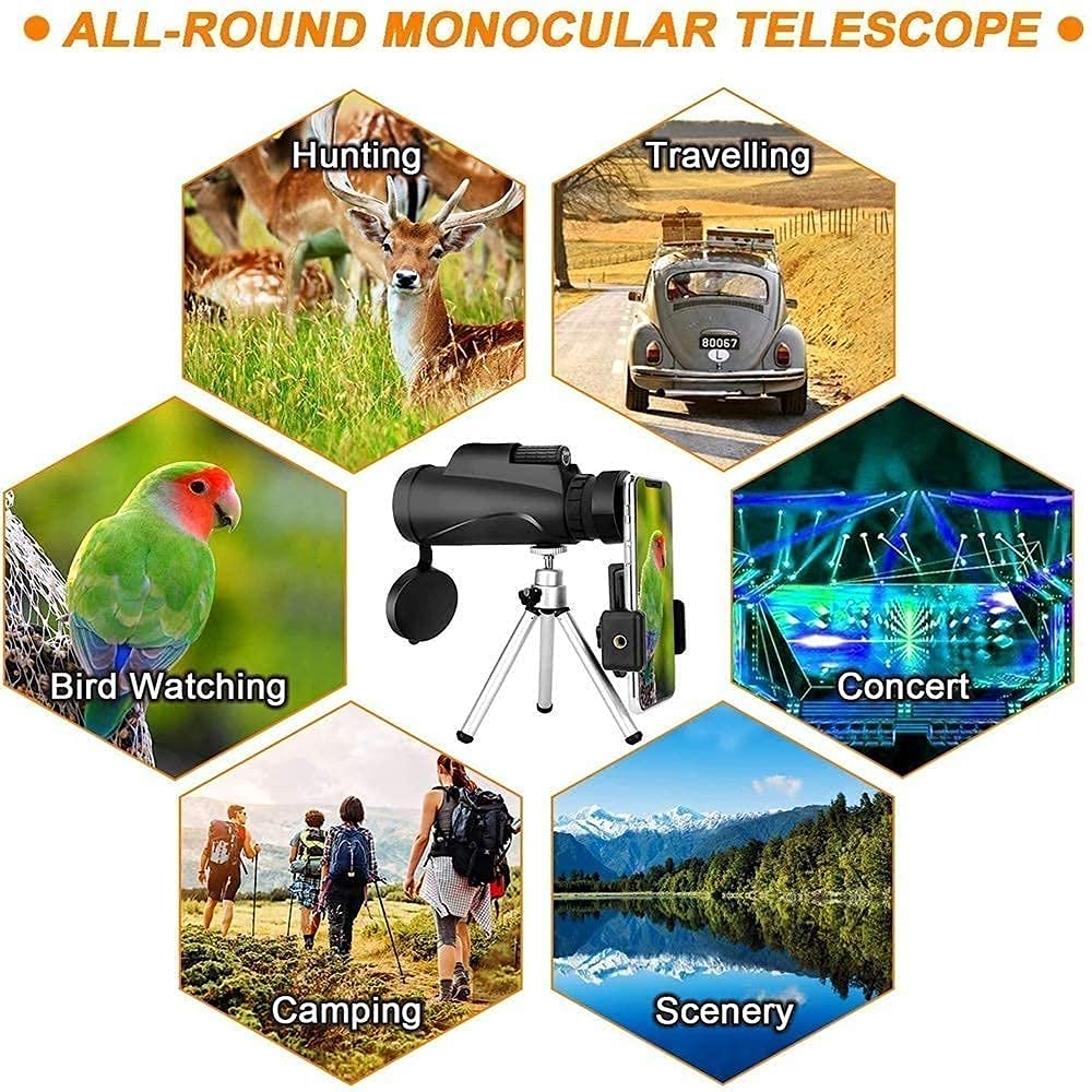 Teleskop monokularowy o wysokiej rozdzielczości i szybki uchwyt do smartfona - wodoodporny monokular 60x40