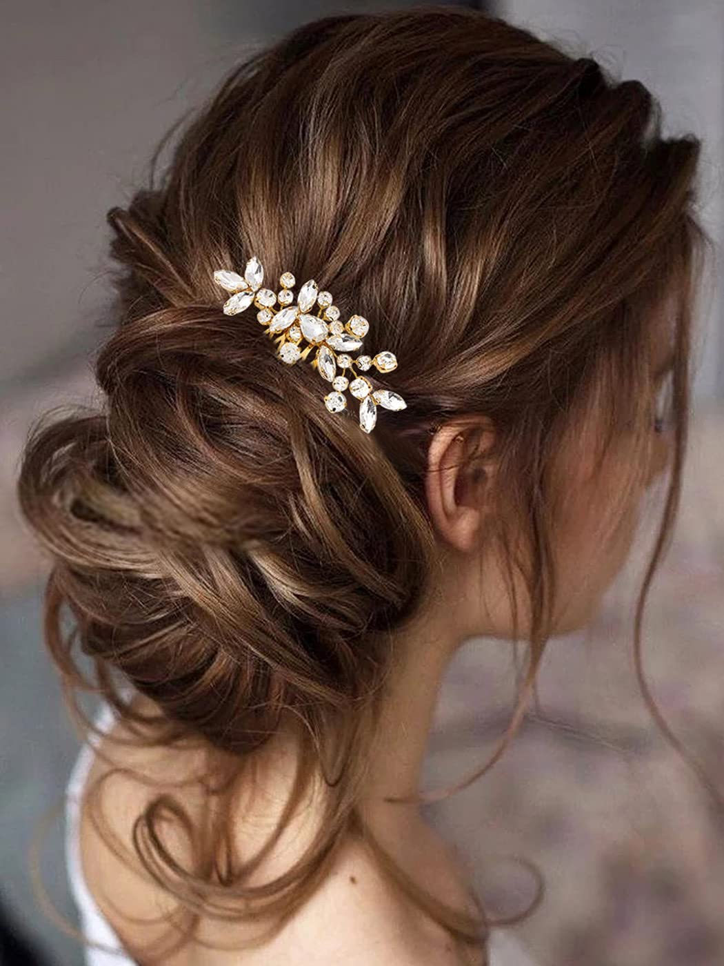 JAKAWIN Bride Wedding Hair Comb Crystal Hair Piece Rhinestone Bridal Hair Accessories for Women HC042 (Gold) - Image 8