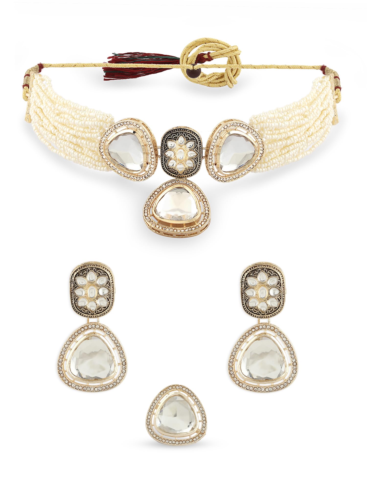ZAVERI PEARLS Gold Tone Dazzling Stones & Austrian Diamonds Choker Necklace Earring & Ring Set For Women-ZPFK16768 (B0CL2DQZSP) Amazon Price History, Amazon Price Tracker