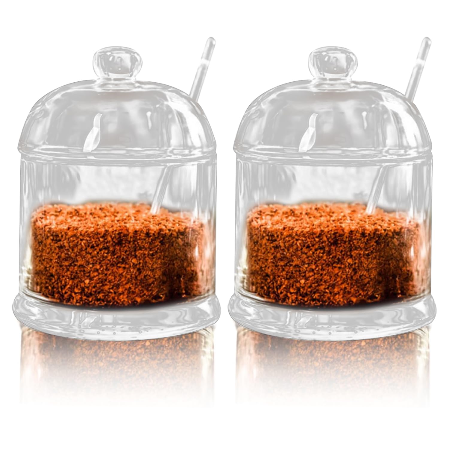 Fizleca Clear 2 Pcs Glass Sugar Jars With Lids Storage Containers For Tea Coffee Seasoning Salt Pepper And Spices Versatile Spice Jars With Spoons 270Ml