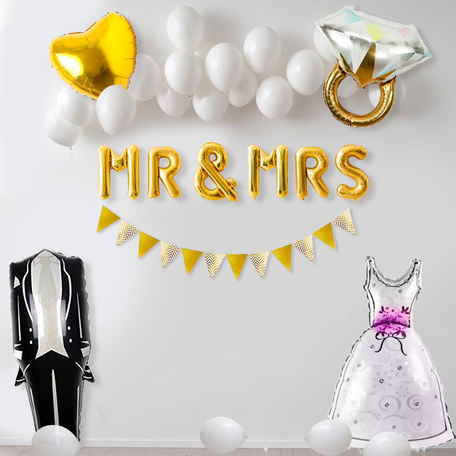 Party Propz Bachelorette Party Decorations Set/Mr and Mrs Banner Bride and Groom to Be Decoration Set Combo/Penant Banner(16Pcs)(Multicolor)(Cardstock, Latex,Foil),adult, Teen