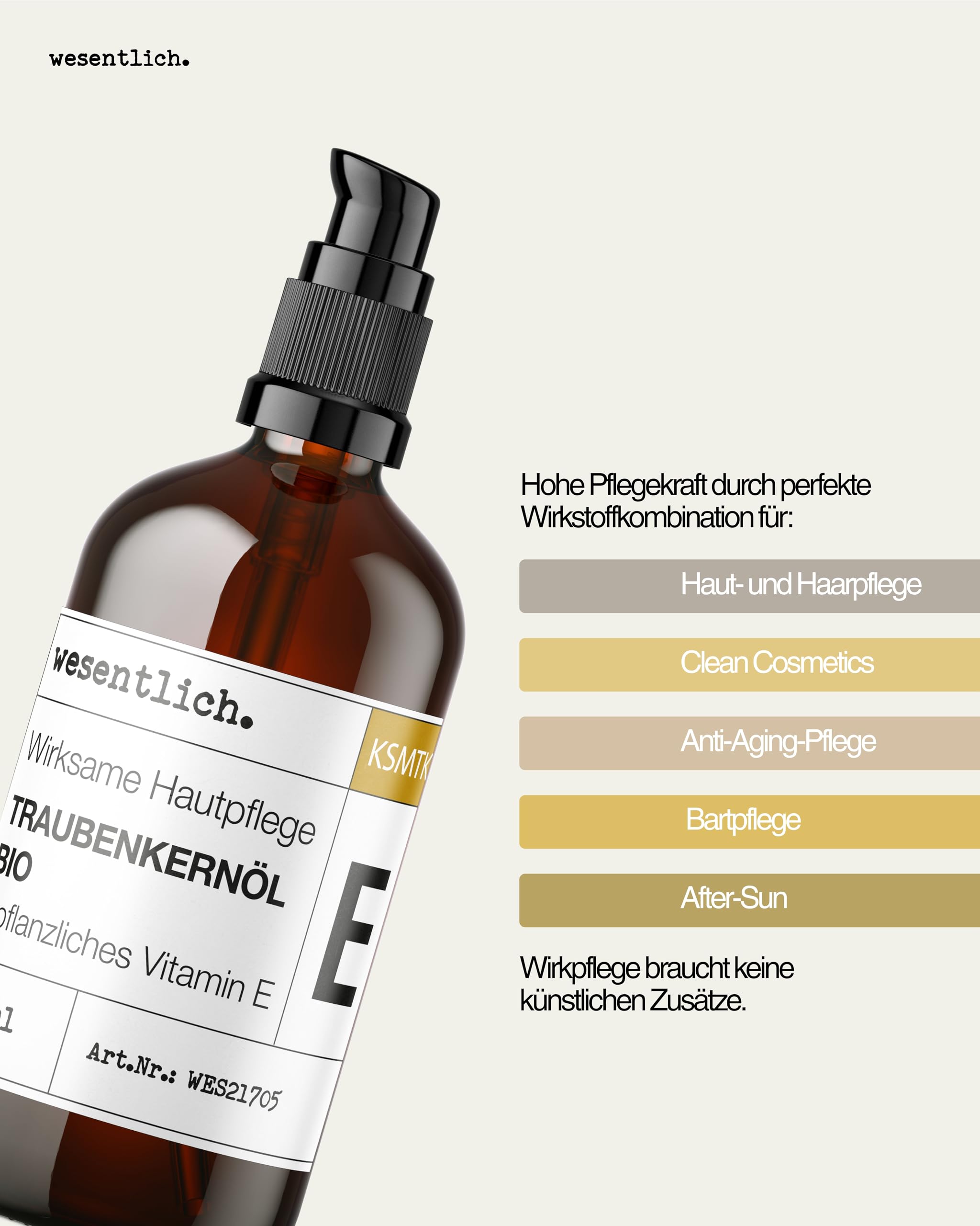 wesentlich. Organic Grape Seed Oil + Vitamin E (100 ml) - 100% Natural - with Dispenser, 100 ml (Pack of 1) - Image 4