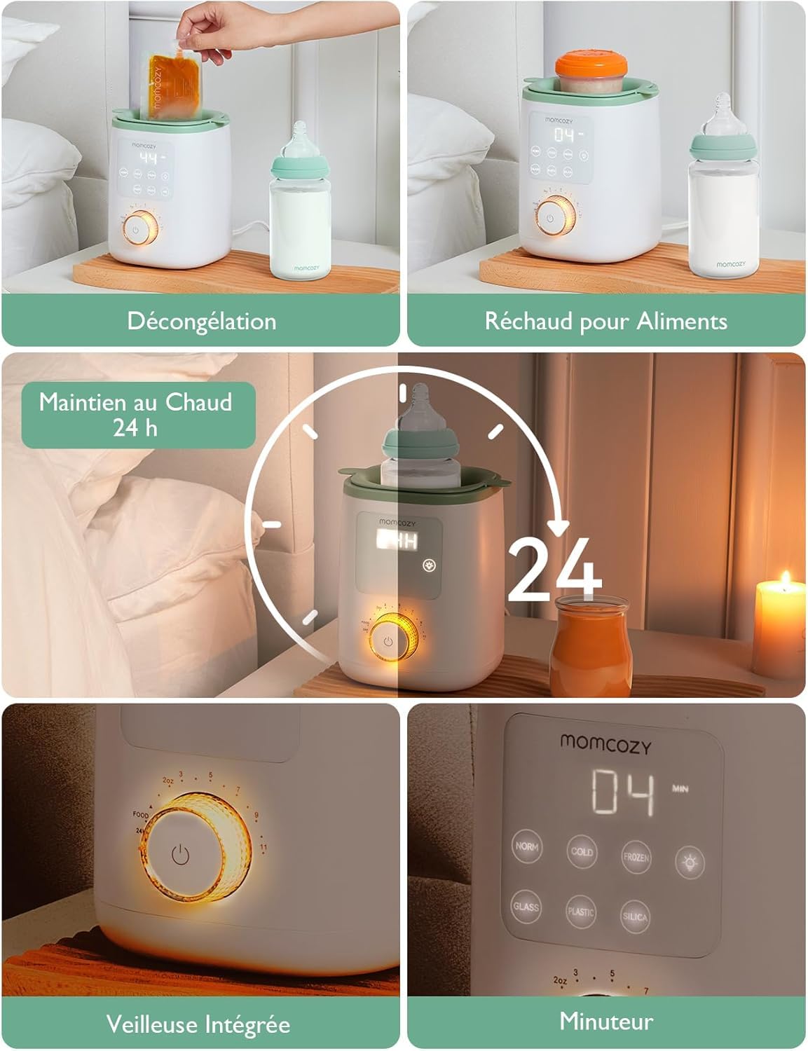 Momcozy Nutri Chauffe-Biberon 9-en-1, Contrôle Température, Veilleuse | Préserve nutriments lait maternel, Compatible tous biberons, Lait infantile, Précis, Multifonction, Bébé, Nouveau-né