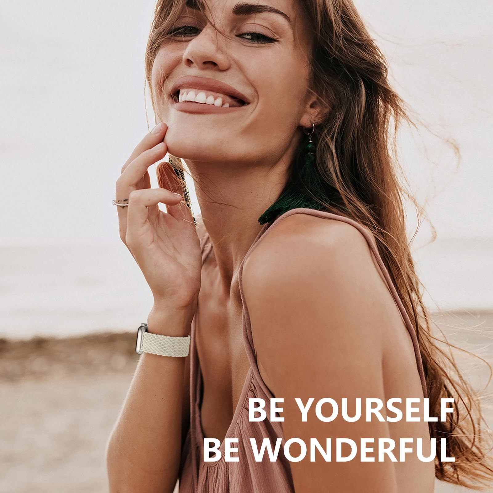 Zedoli Braided Solo Loop Compatible with Apple Watch Band 40mm 38mm 41mm 42mm 44mm 45mm 49mm Women Men, Stretchy Soft Nylon Sport Wristband Strap for iWatch Bands Series 9 8 7 6 5 4 3 2 1 SE,Starlight