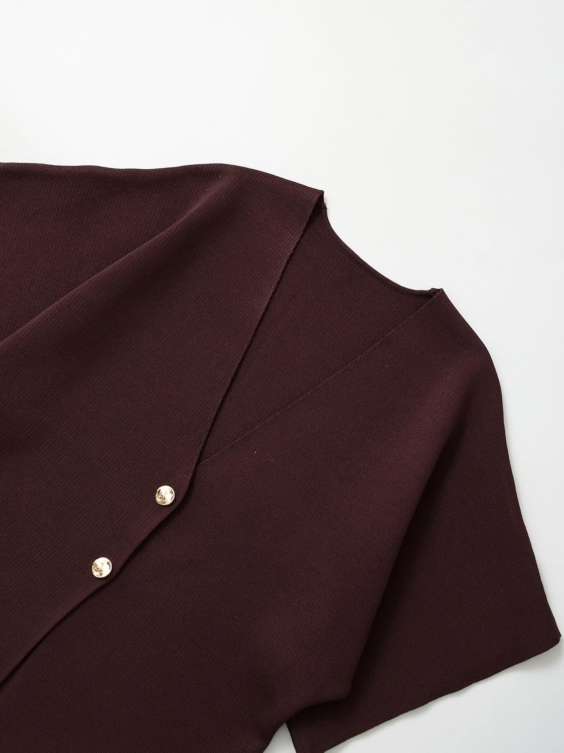 hathne Women's V Neck Short Sleeve Cardigan Sweater Button Down Ribbed Knit Tops(Brown,L) - Image 3