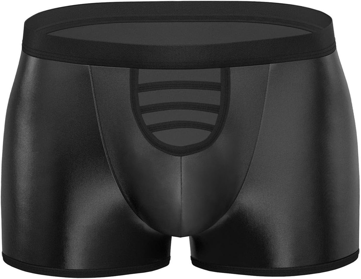 Men's Soft Matte Leather Underwear Elastic Bulge Pouch Boxers Briefs Sexy Hollow Out Underpants Clubwear