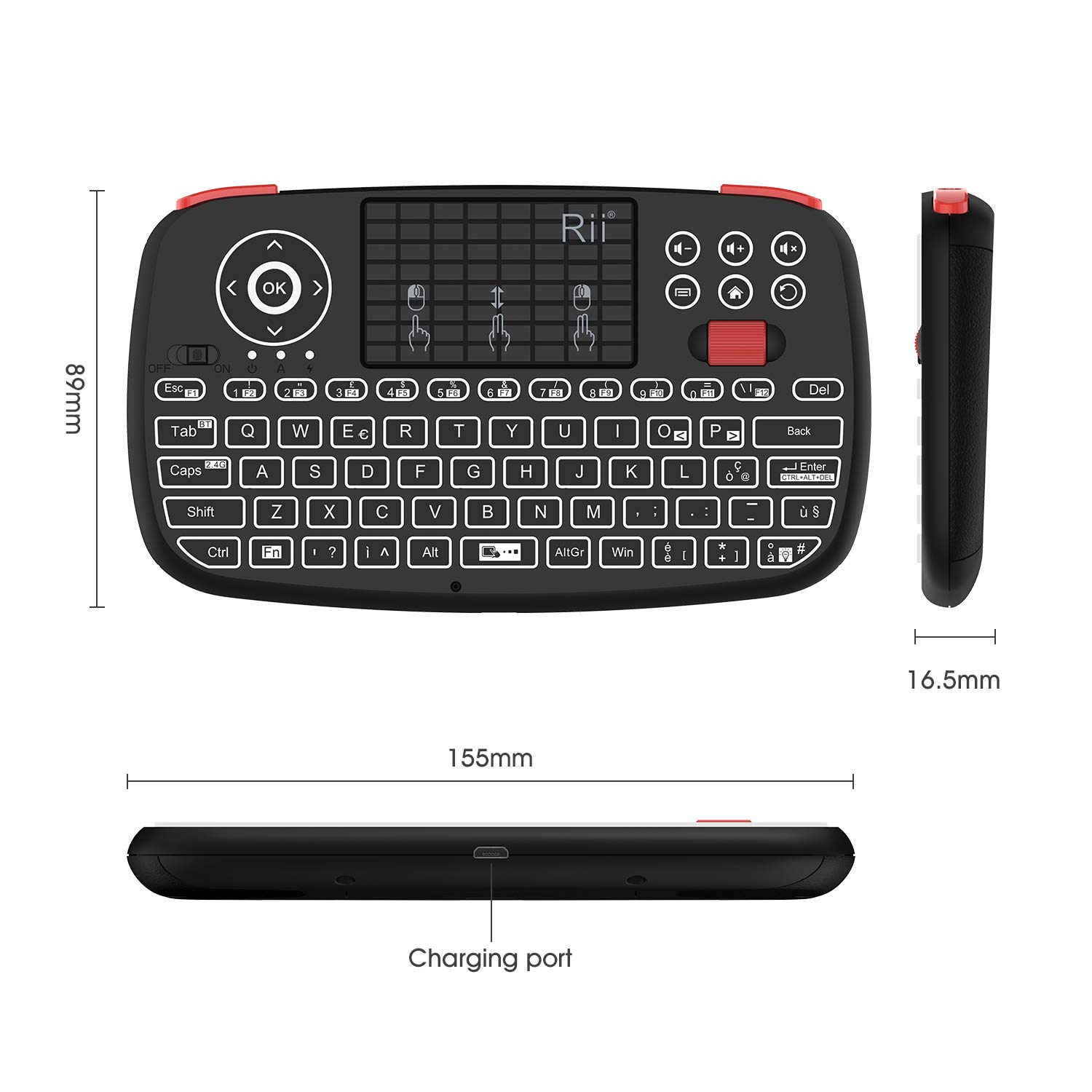 Rii Mini i4 Wireless + Bluetooth (layout ITALIANO) - Mini tastiera retroilluminata con touchpad compatibile con Smart TV, TV Box, Tablet, Smartphone, Console, PC, Fire TV, Raspberry
