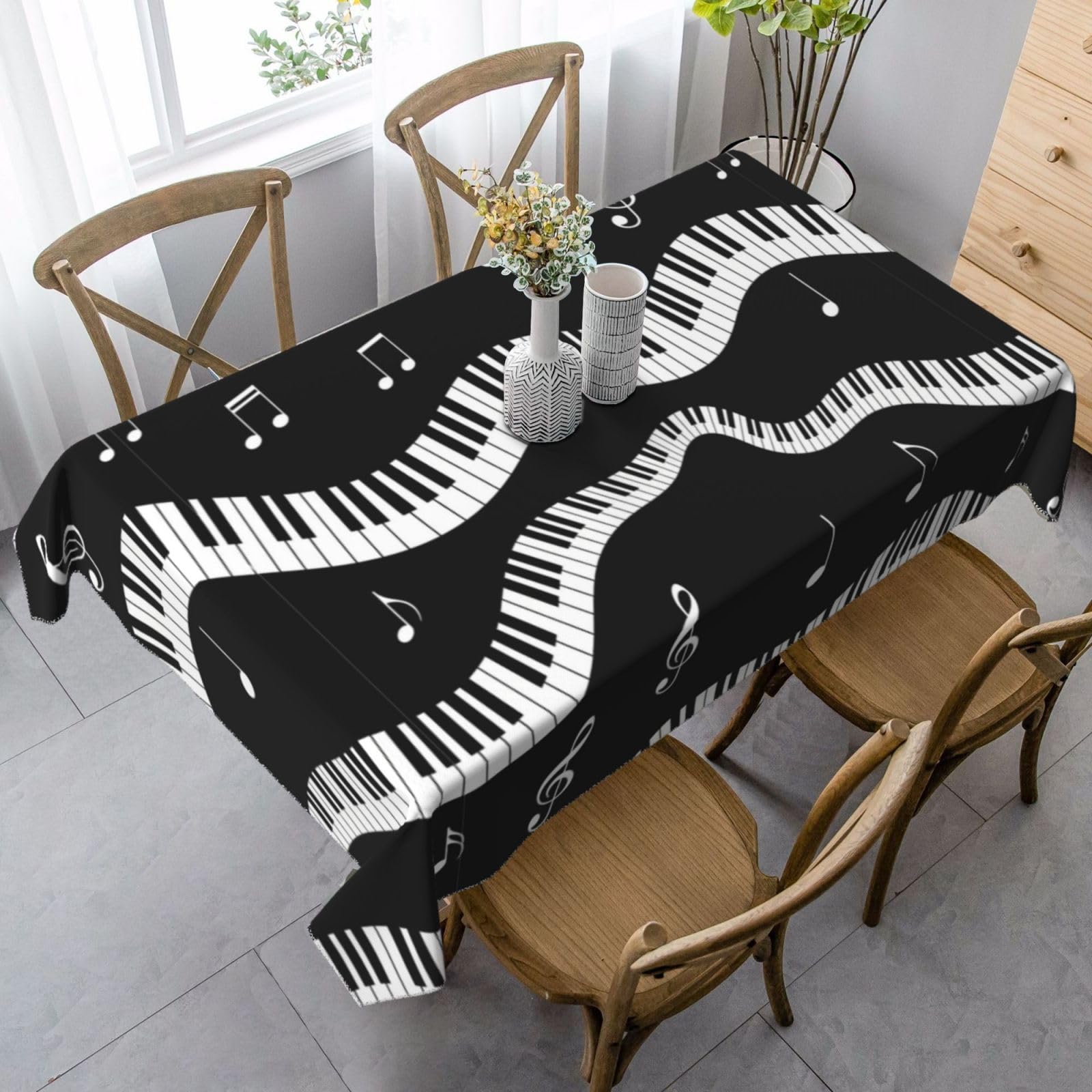 Nappe de table imperméable motif notes de musique et touches de piano couverture de table de jardin