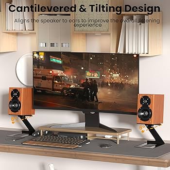 HumanCentric Desktop Speaker Stands Wedge For Medium Speakers, Anti Vibration Silicone Angled Riser For Computer, Bookshelf, And Studio, Compatible With A5+, HD4, HD6, P4, HDP6 And More