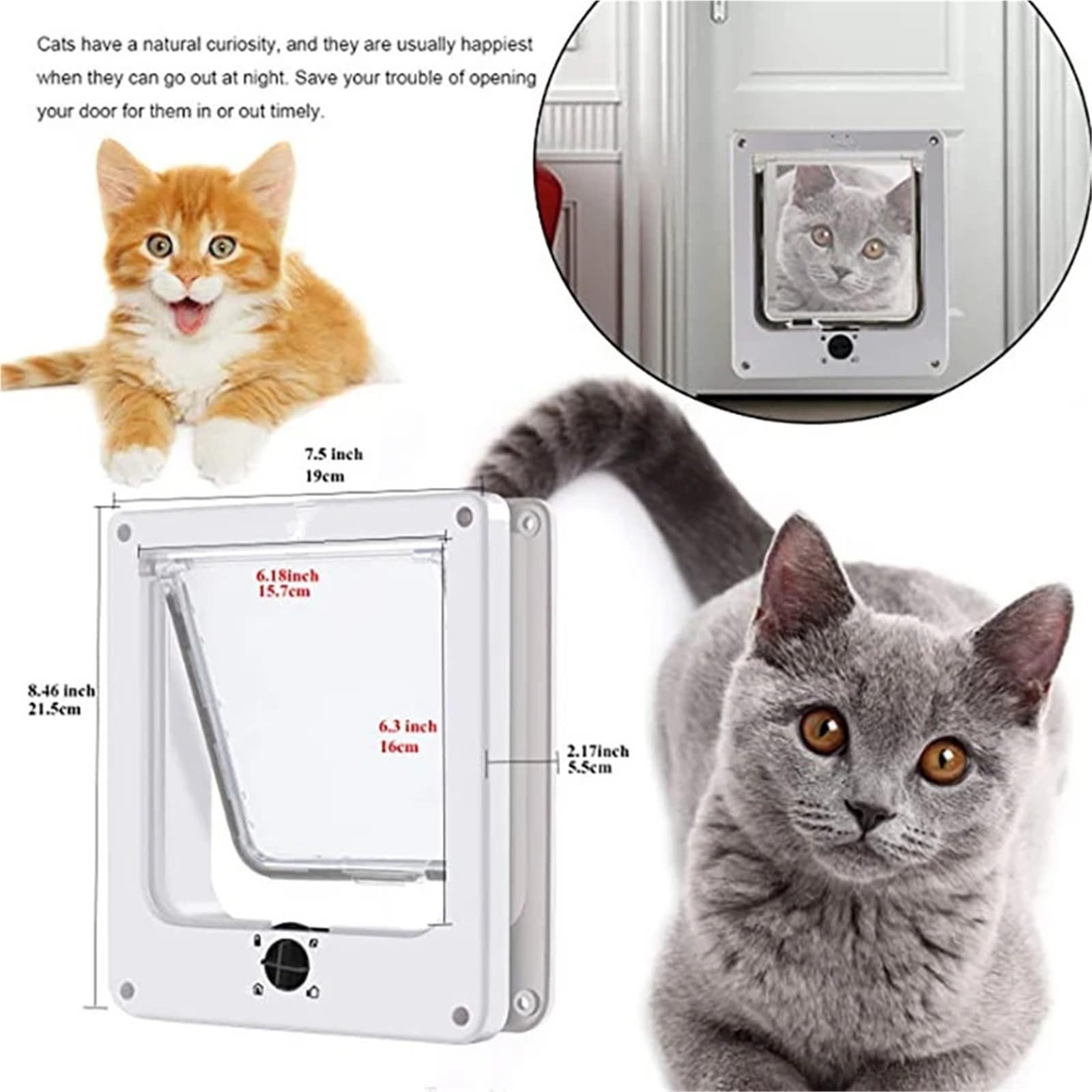 Gateras para Puertas Puerta direccional controlable de Entrada y Salida for Gatos, Suministros for Mascotas con Apertura Multifuncional Creativa(White,M)