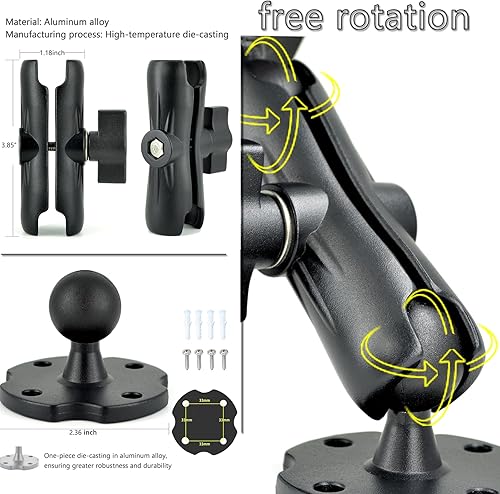 Miniatura 3 de Soporte de tablet para camión, brazo de aluminio, soporte para iPad de 6.5 a 12.9 pulgadas, iPad miniAirPro, base de taladro resistente para sistema