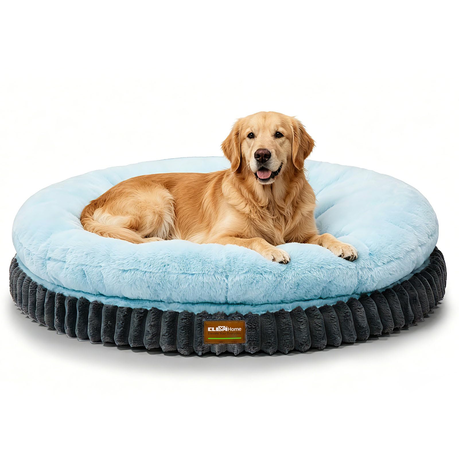 ClevaHome Orthopedic Dog Bed for Large Medium Dogs, 42 inches Round Double-Layer Plush Dog Bed, Removable Washable Cover, Anti-Slip Bottom, Ice Blue