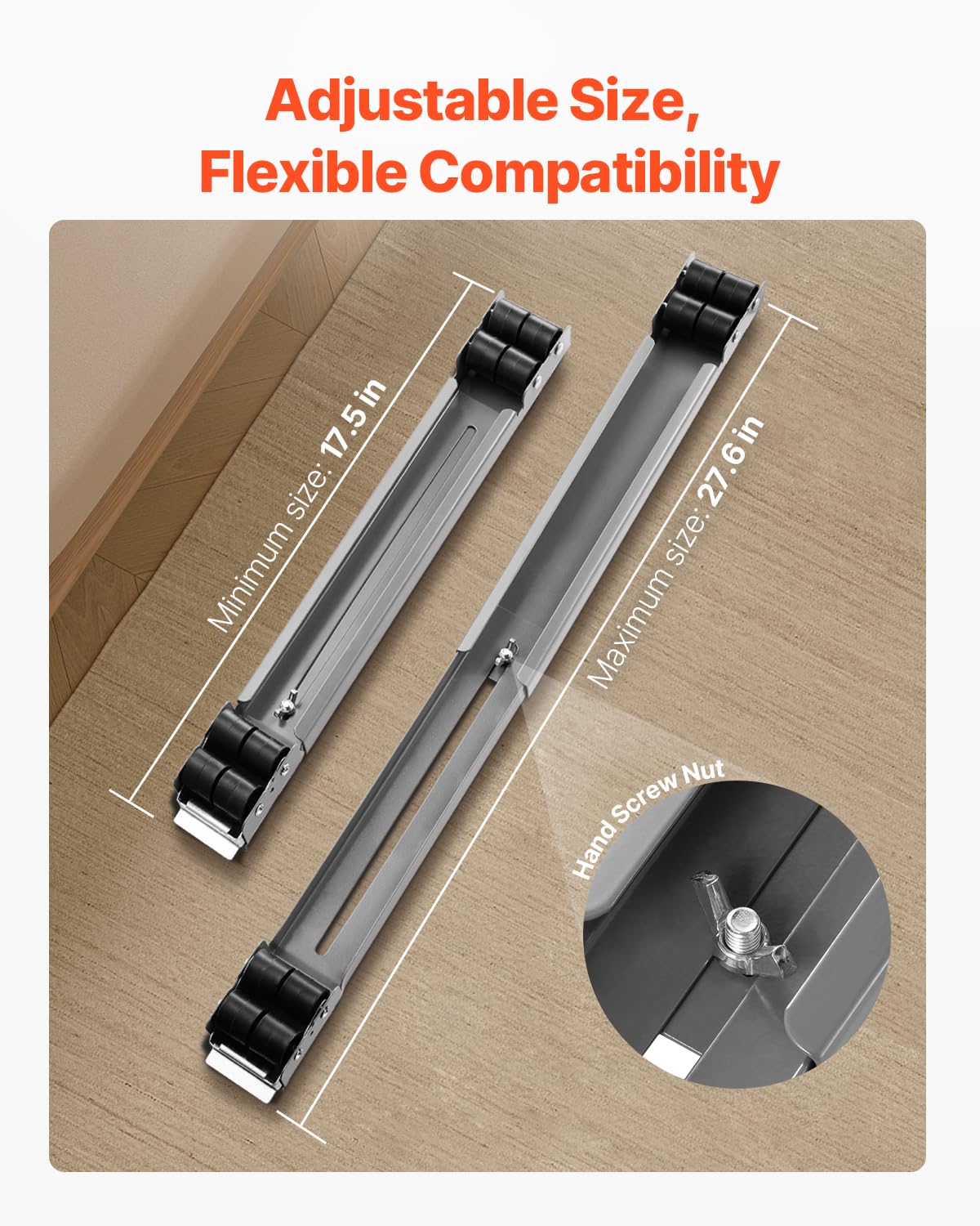VEVOR Plataforma Rodante para Muebles de 700 x 50 x 40 mm con Base Ajustable, Capacidad de Carga de 149,7 kg, Rodillos Extensibles para Electrodomésticos, Lavadora, Frigorífico y Secadora, Gris
