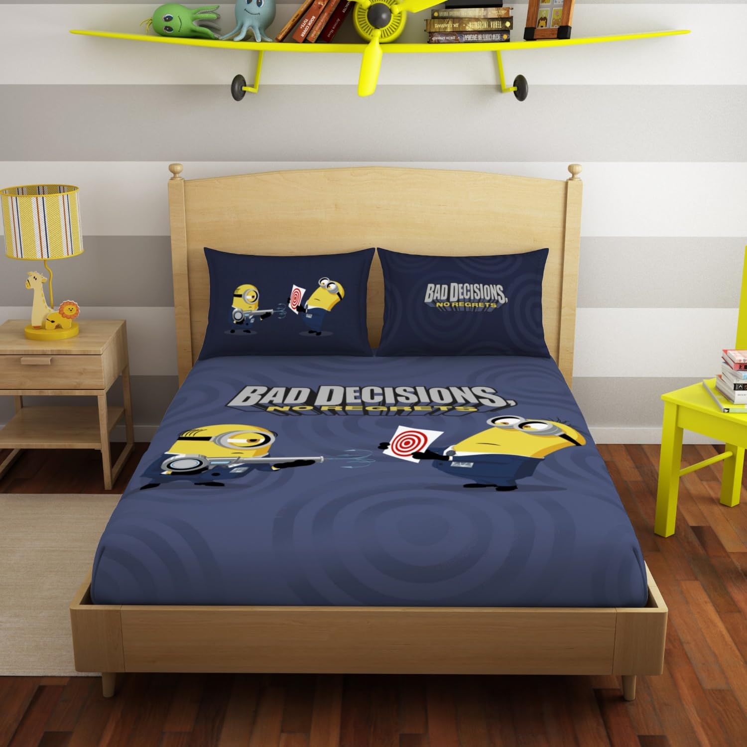 Spaces Universal Minions Kids Bedsheet – Double Bed, Whisper White, 100% Cotton, 180 TC, 1 Double Bedsheet with 2 Pillow Covers (228 x 274 cm, 43 x 68 cm)-image-48