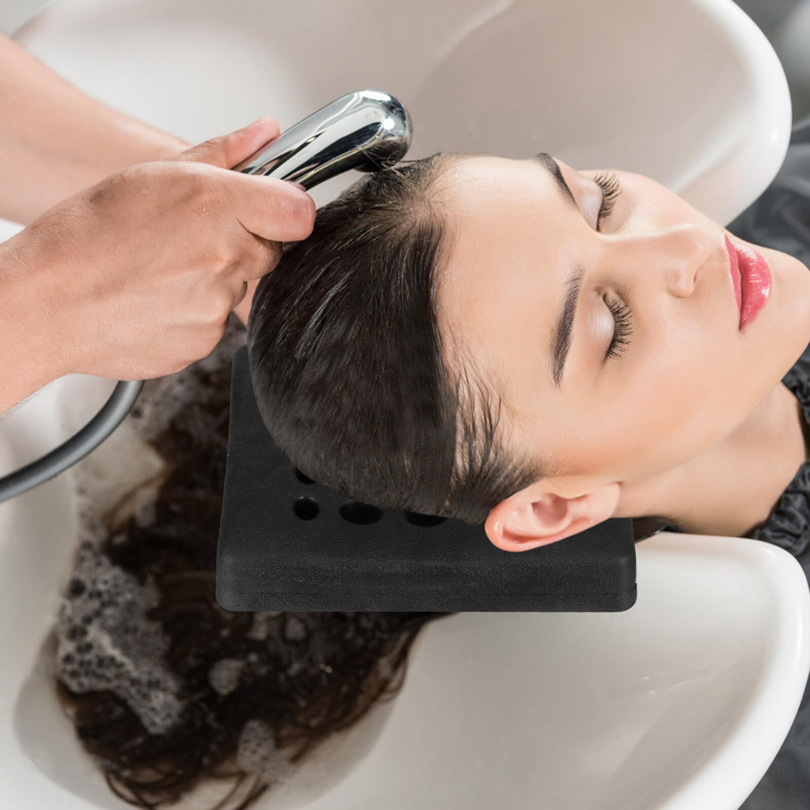 Cojín de Silicona para Lavabo de Champú Negro para Lavado | Ajuste Ergonómico, Limpieza Sencilla, Uso en Barbería y Spa, Pensado para Clientes y Dueños de Salón