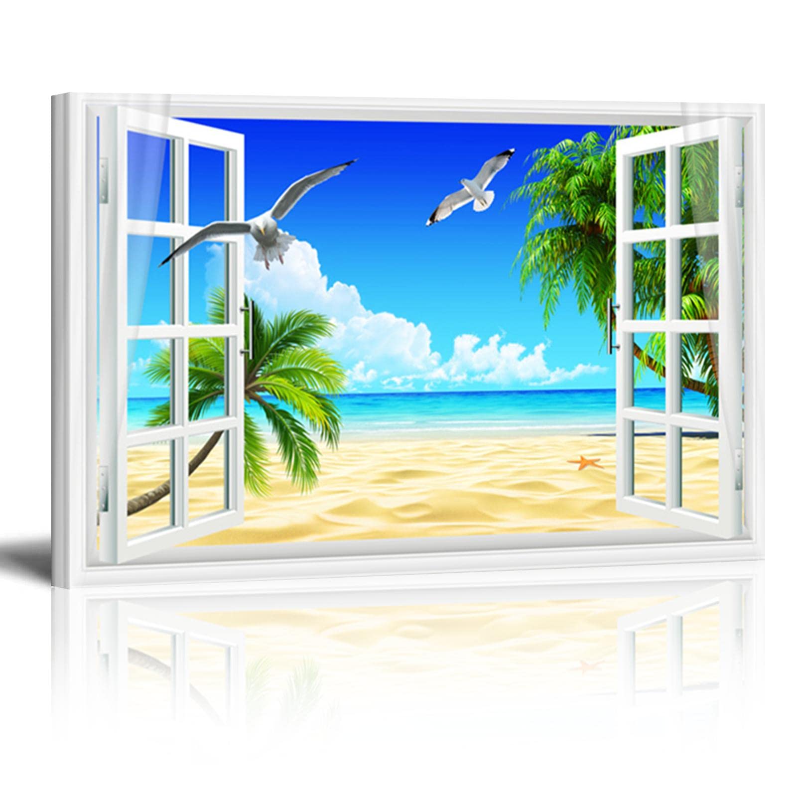 HOLEILUCK Nature Landscape Wall Decor 3D Window View Framed Wall Art Pictures Large Posters for Walls142x90cm/56x35in With Frame — image 1