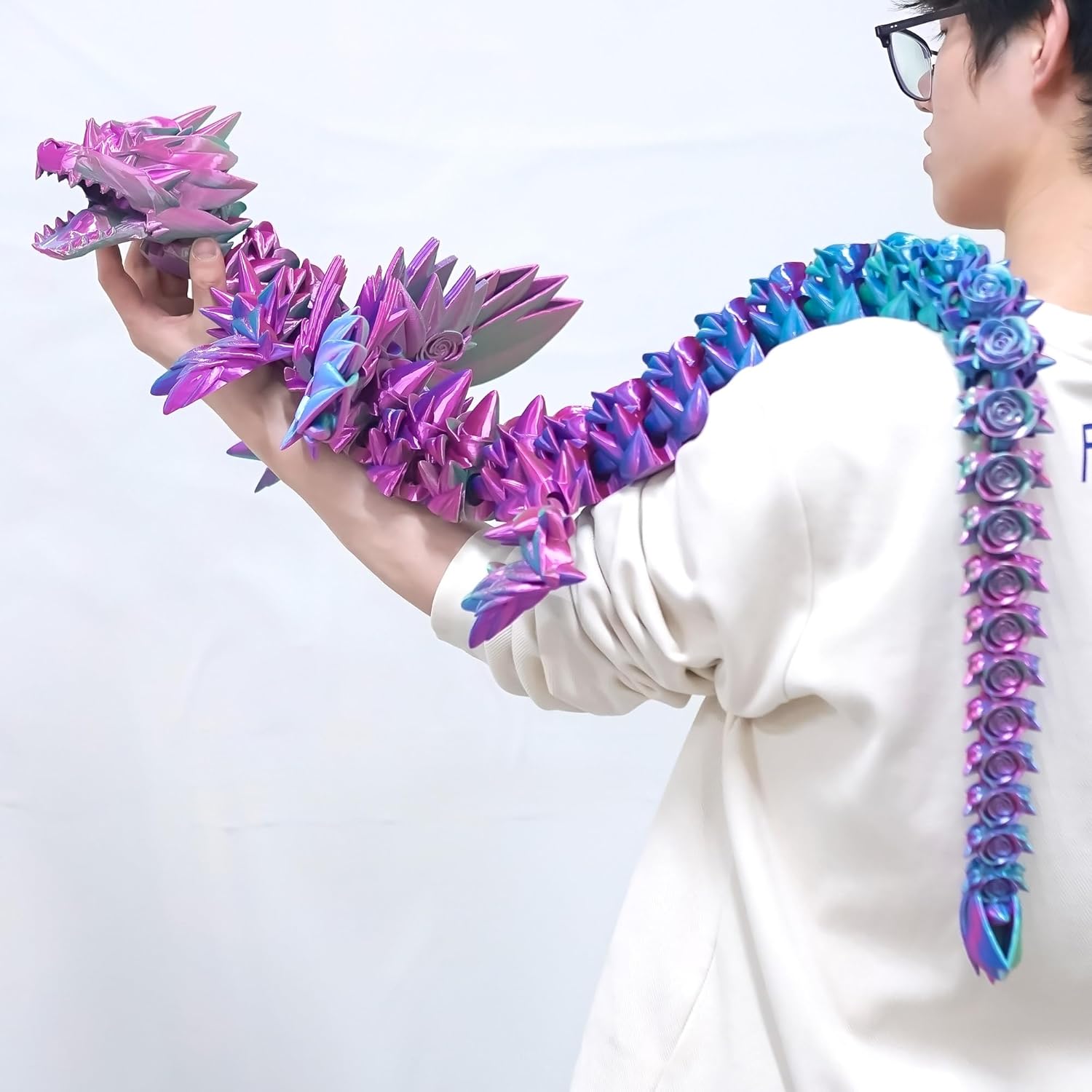 47.5inch Super Large 3D Printed Rose Dragon,Flexible Joint Animal Figurines, Cool Stuff Fun Gift,Home Office Decor,Fidget Toy for Adults Teens Boy Gifts Easter Basket Stuffers (FLY-47.5inch)
