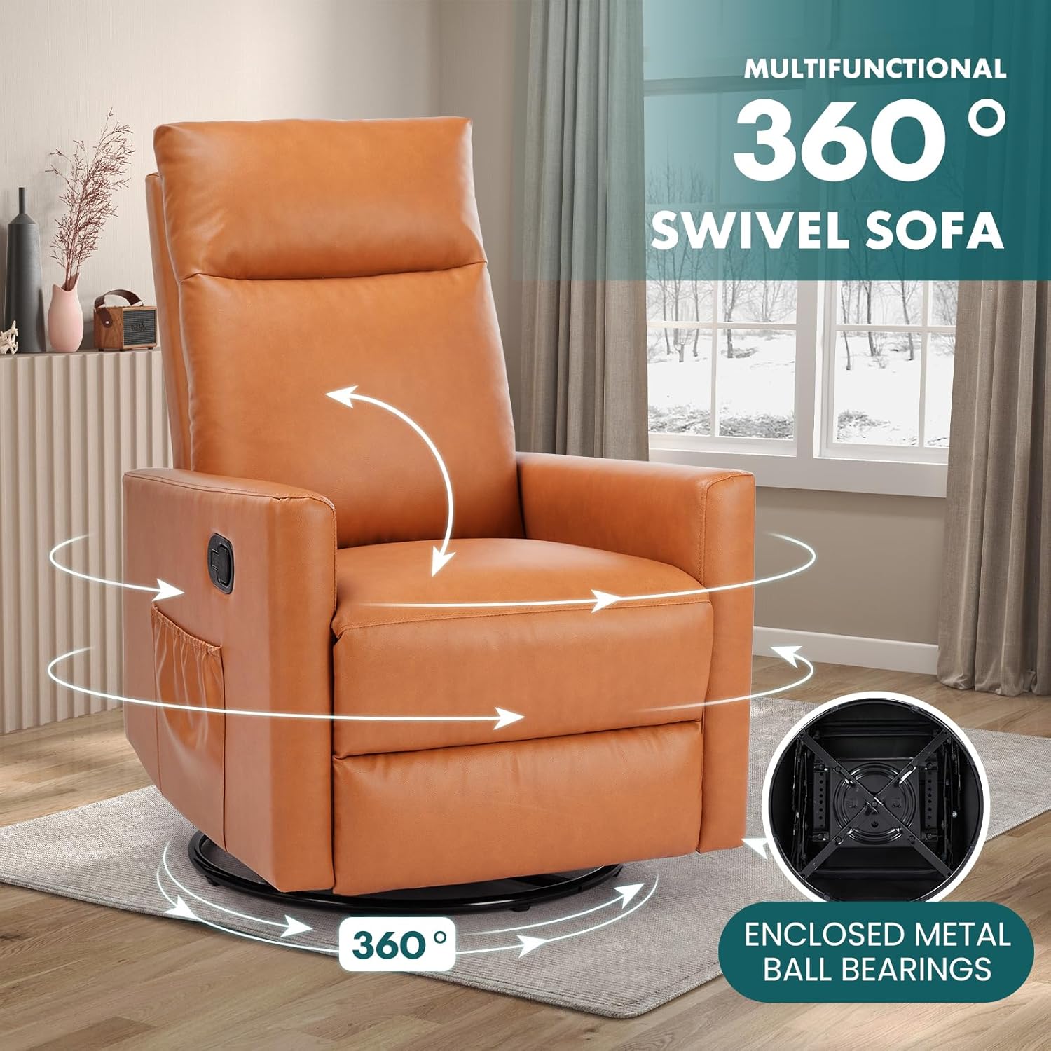 Smug Swivel Rocking Recliner Chair with Extra Large Footrest High Back, Upholstered Glider Nursery Chair for Living Room, Bedroom & Nursery, Comfortable Deep Seat for Relaxation, Brown