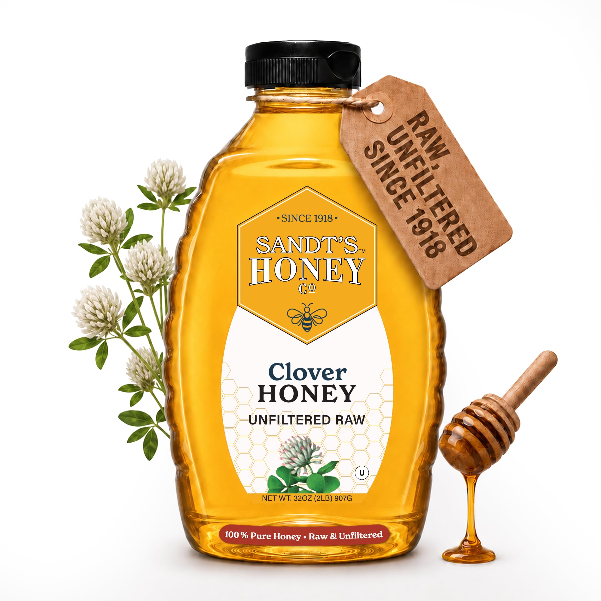 Amazon.com : Sandt's Clover Honey | Raw & Unfiltered | Mild Flavor
