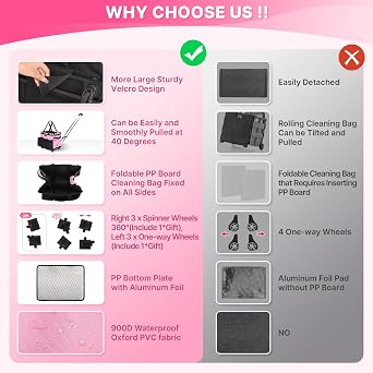JKAOO Large Wheeled Cleaning Bag with Removable Cart, Waterproof Cleaning Basket on Wheels for Housekeepers, Cleaning Cart for Home, Car, Office, Home