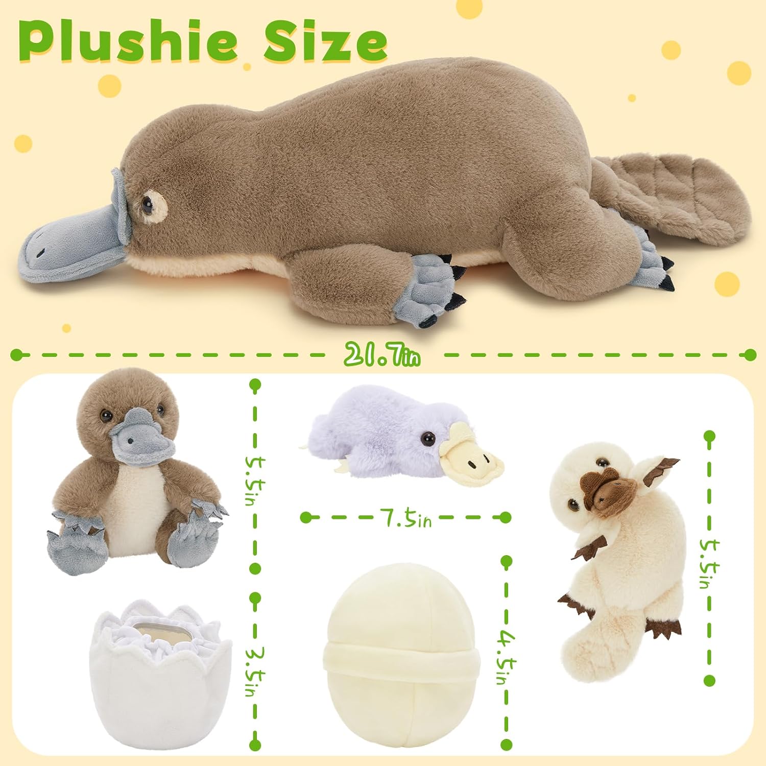 Tezituor 21" Platypus Stuffed Animal with 3 Babies & 2 Eggs, Cute Realistic Platypus Plush Toys for Kids, Christmas, Easter, Birthday, Party and Decorations