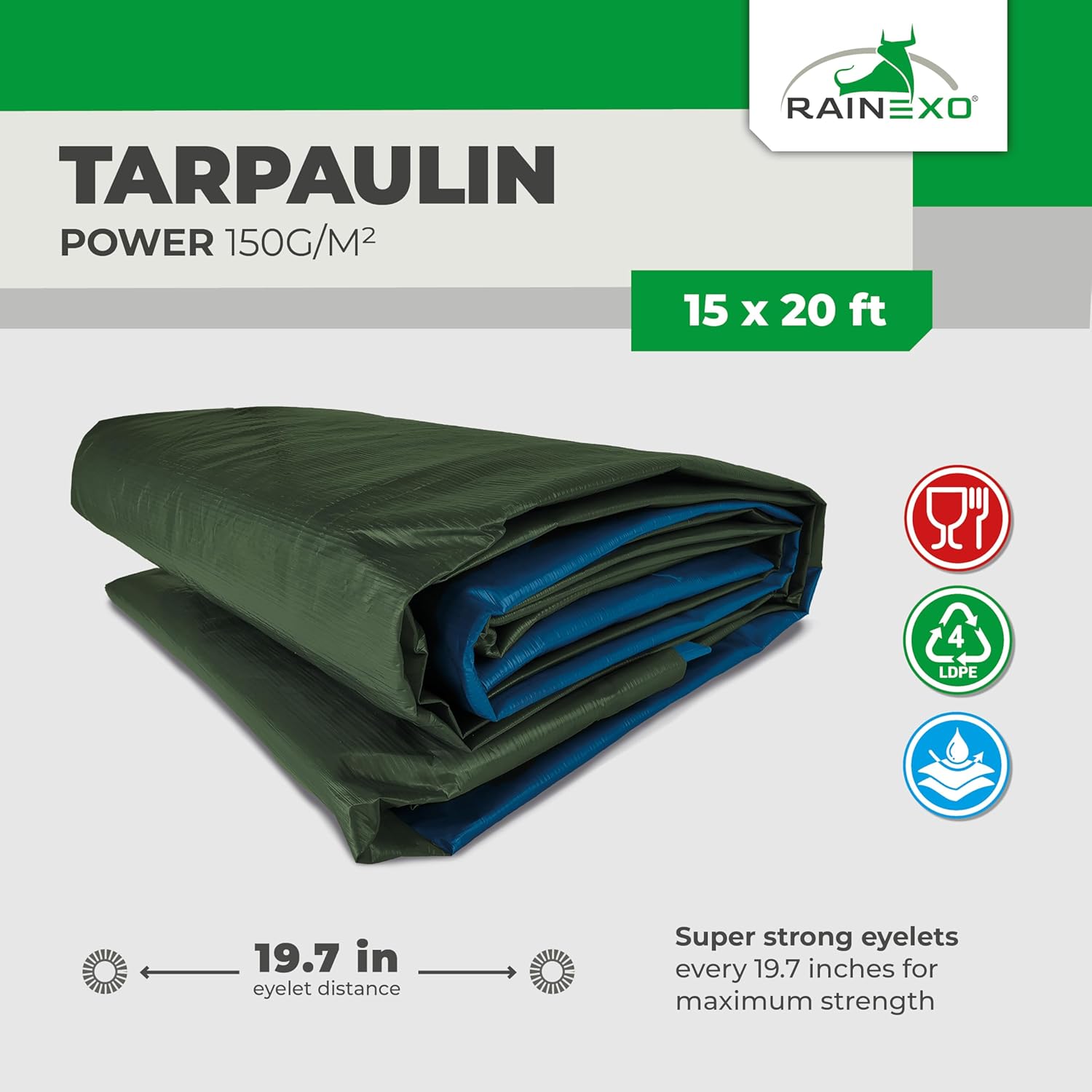 Waterproof Tarps - 15x20 ft 10 Mil Thick Green Heavy Duty Tarps, Tearproof, Recyclable, UV-Resistant Multipurpose Tarpaulin Cover for Outdoor, Camping, Furniture, Garden, Emergency Shelter