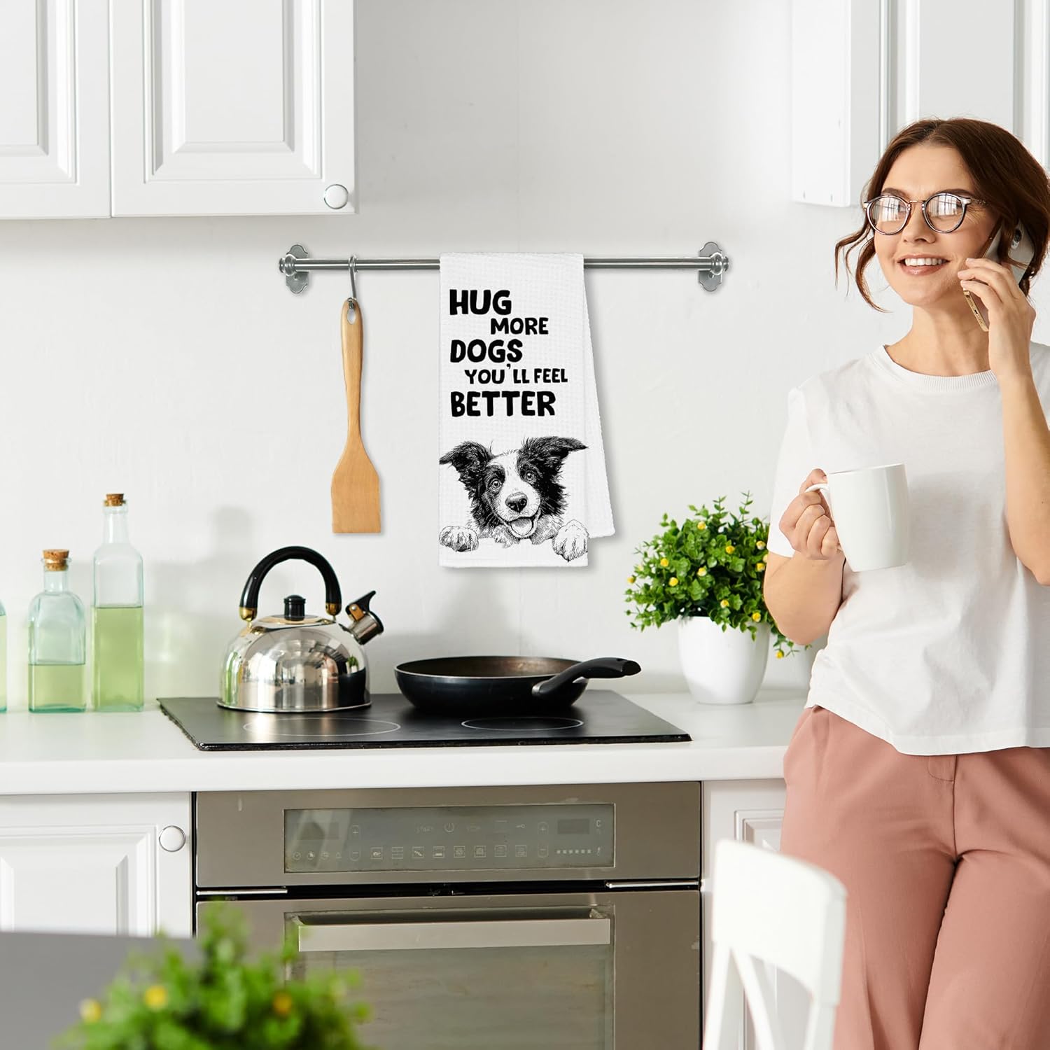 Cute Dog Border Collie Kitchen Towels, Funny Dish Towel Gifts for Dog Lovers Christmas, Hug More Dogs You'll Feel Better Hand Towels Decor for Bathroom, Rustic Tea Bar Towel for Dorm 16x24in - Image 3
