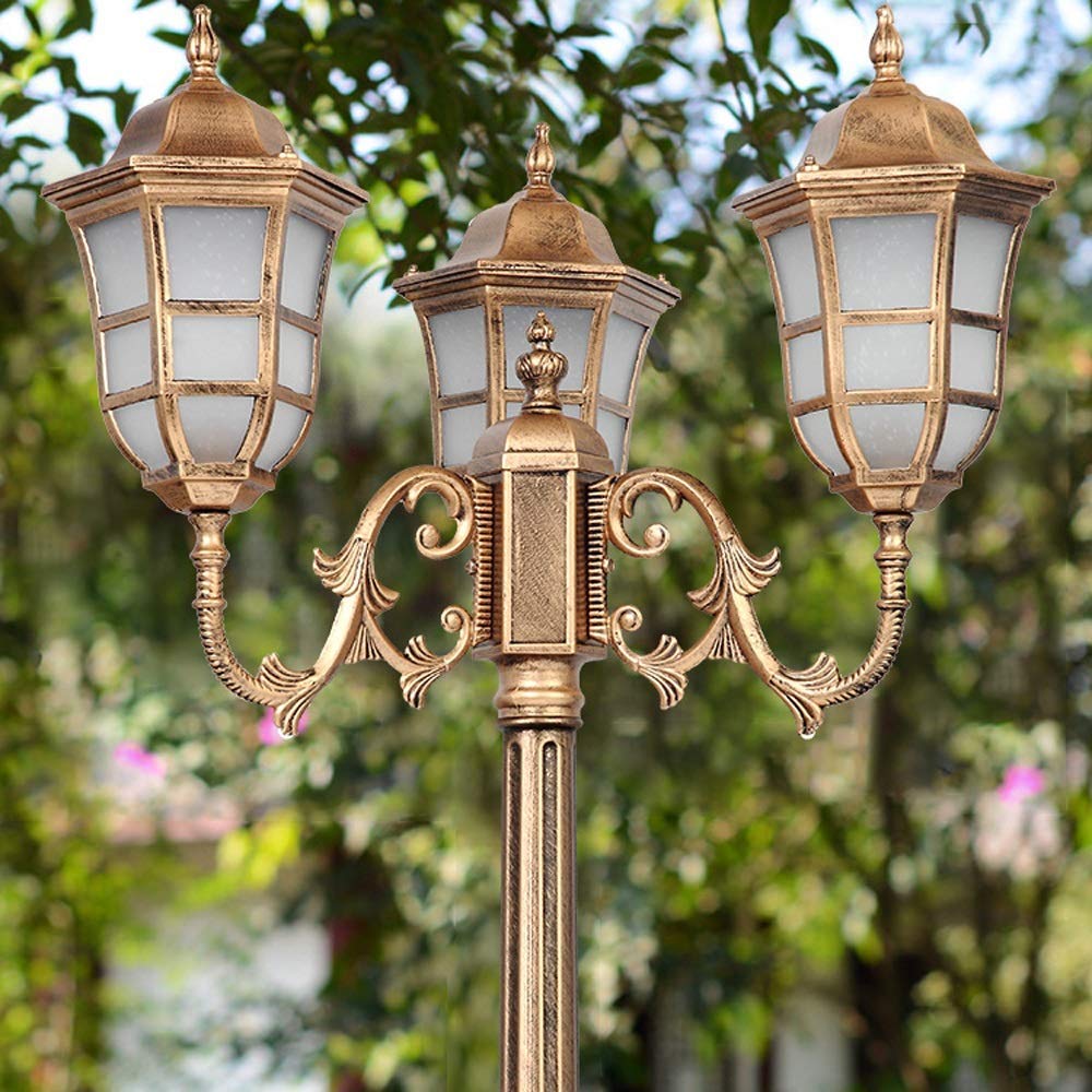 Farola de Cristal de 3 Luces, lámpara de Poste Alto para Exteriores, Ideal para Villas, Jardines, hogares, como Pilar o para Instalar en un Patio. Luz Impermeable para co,Height 2.40m