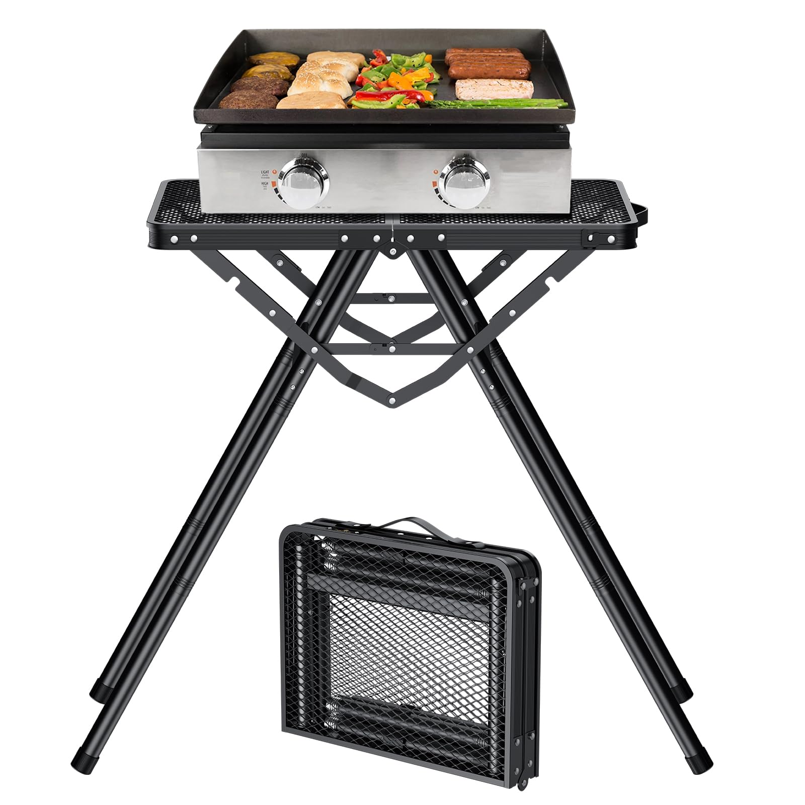 FUNYKICH Tavolo da Campeggio Pieghevole 60x40 cm,Tavolo da Barbecue Portatile a Forma di X con Maniglia di Trasporto e Altezze Regolabili,Capacità di Carico 80 KG,per Giardino/Picnic/Balcone