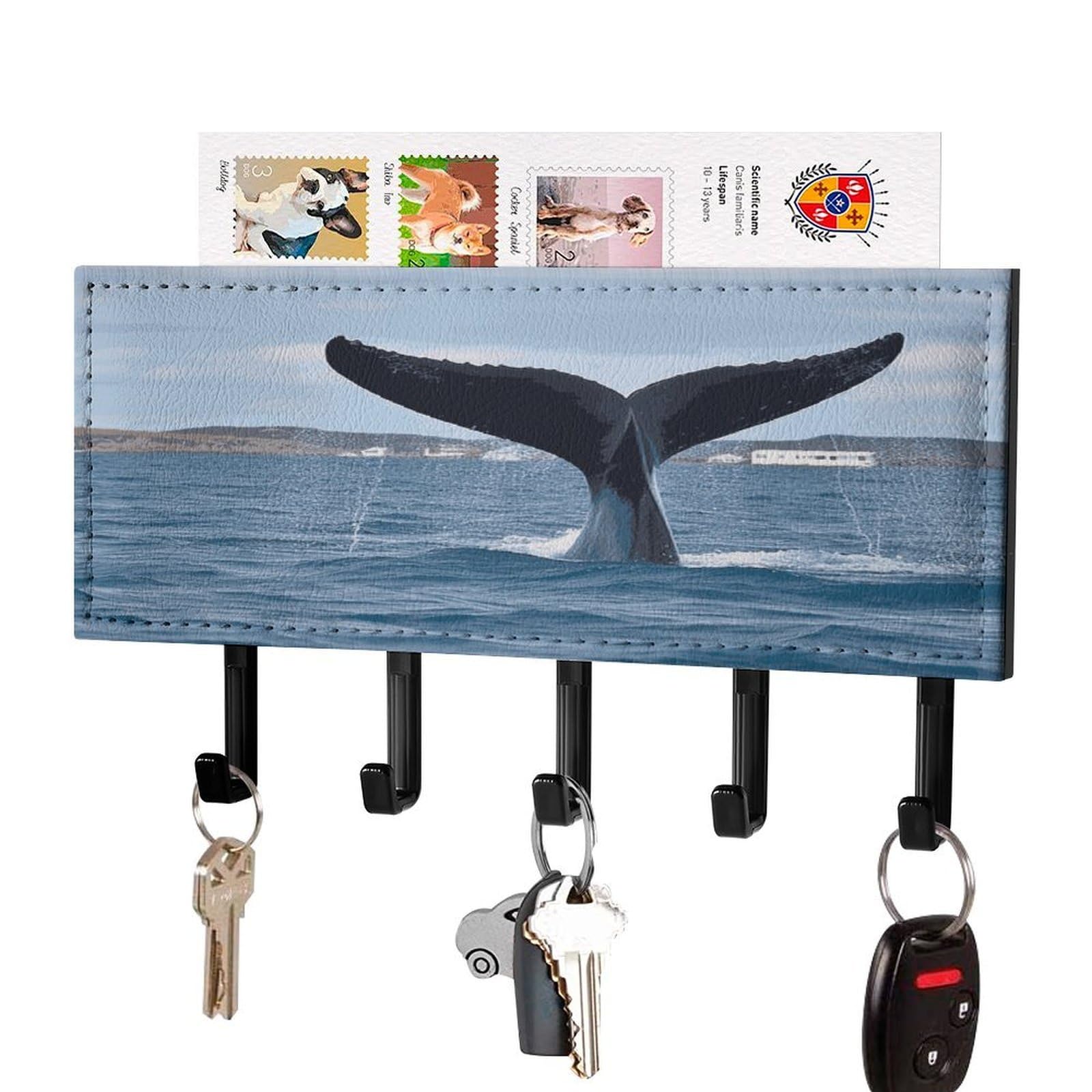 LDGSUPH Whale Tail Key Holder Wall Mount Key Hanger with 5 Hooks Fashion Key Organizer Rack Hanging Key Hooks with Mail Organizer Key Rack for Home Entryway Hallway Black-Style