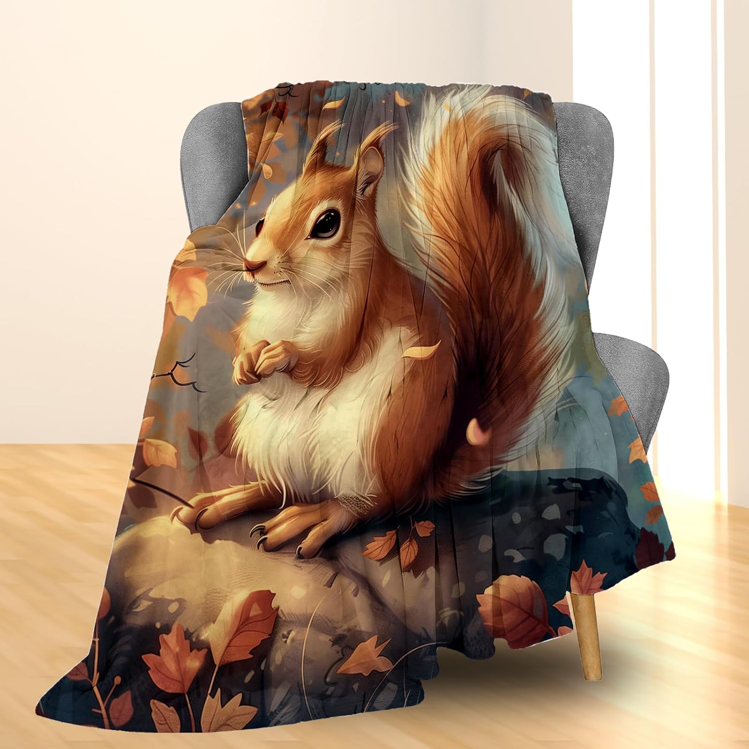 Cute Cartoon Squirrel Blanket, Soft Fuzzy Lightweight Animal Flannel Throw Blanket Perfect for Couch, Bed, Travel & Outdoor Use, Warm Fluffy Cozy Decor Blankets for Adults Kids 60×50 in